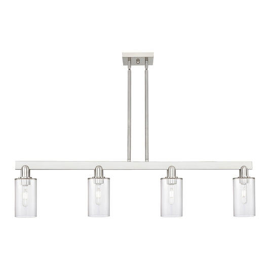 Innovations Clymer 47in 4-Light Island Light | Industrial Brushed Satin Nickel Steel and Clear Glass | Kitchen Island & Dining Room | Model 716-4I-SN-G802