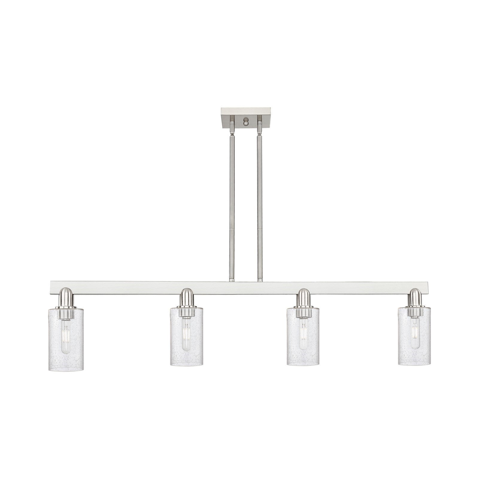 Innovations Clymer 47in 4-Light Island Light | Industrial Brushed Satin Nickel Steel and Seedy Glass | Kitchen Island & Dining Room | Model 716-4I-SN-G804
