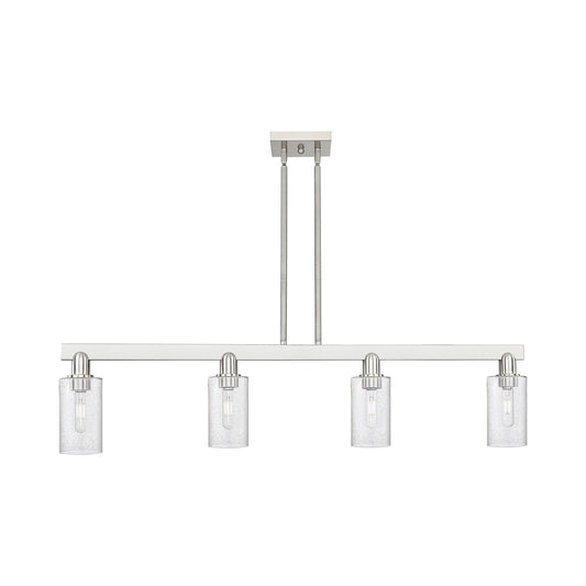 Innovations Clymer 47in 4-Light Island Light | Industrial Brushed Satin Nickel Steel and Seedy Glass | Kitchen Island & Dining Room | Model 716-4I-SN-G804