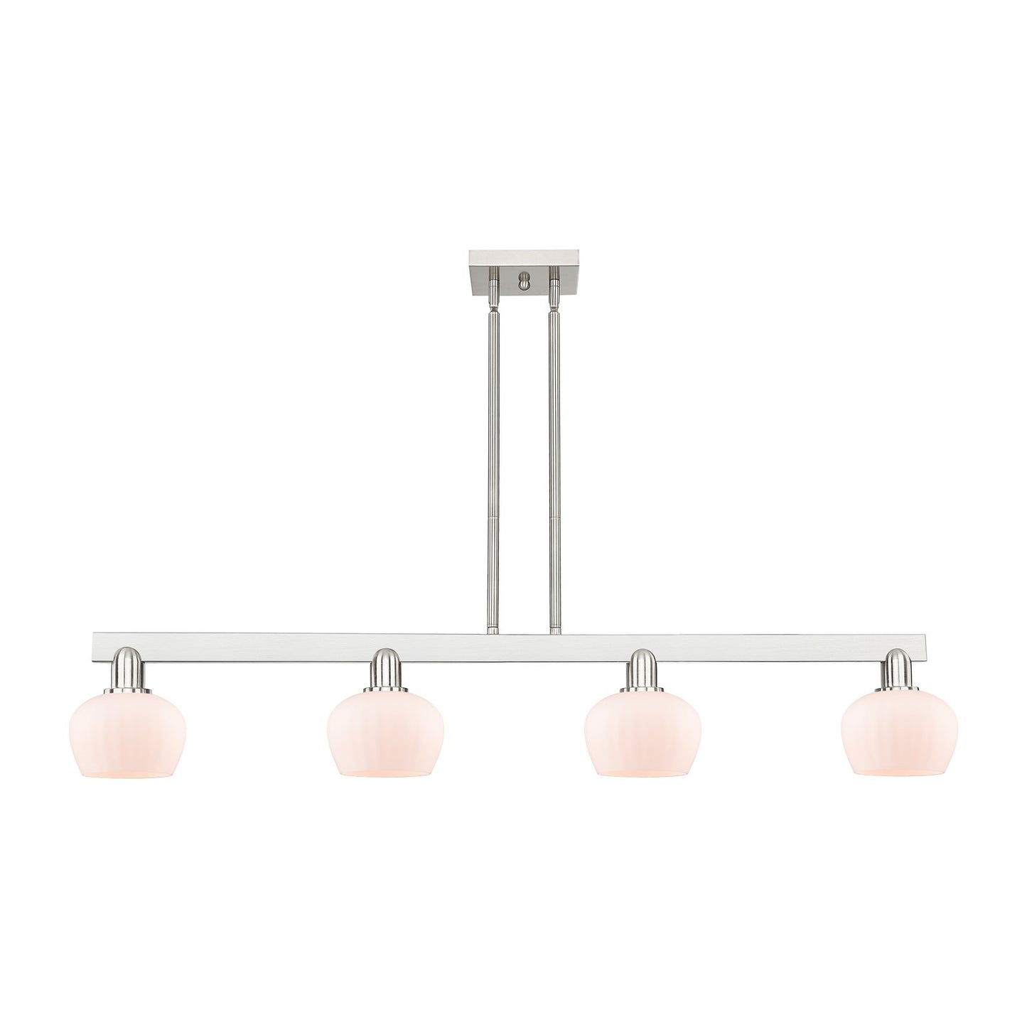 Innovations Fenton 49in 4-Light Island Light | Industrial Brushed Satin Nickel Steel and Matte White Ribbed Glass | Kitchen Island & | Model 716-4I-SN-G91
