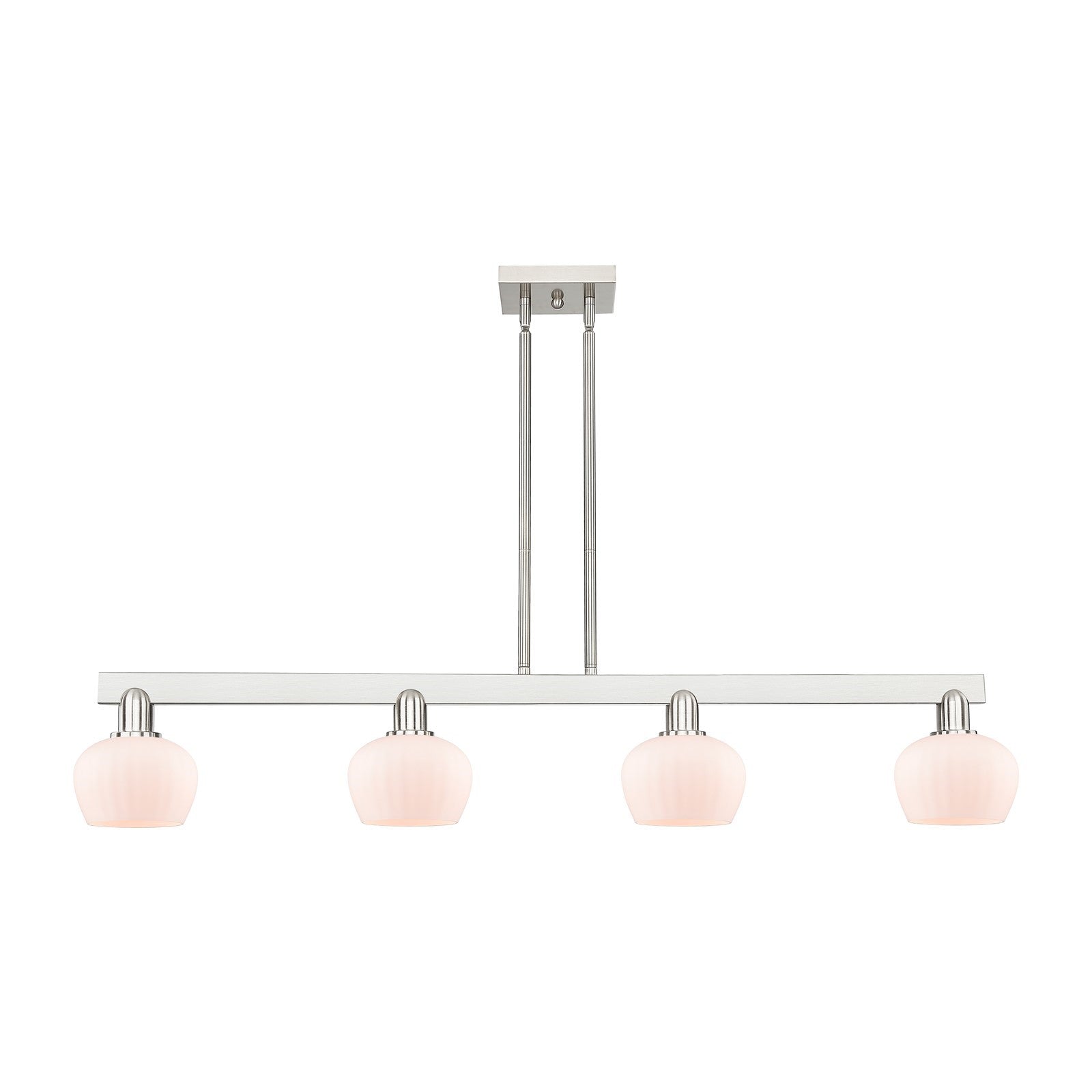 Innovations Fenton 49in 4-Light Island Light | Industrial Brushed Satin Nickel Steel and Matte White Ribbed Glass | Kitchen Island & | Model 716-4I-SN-G91