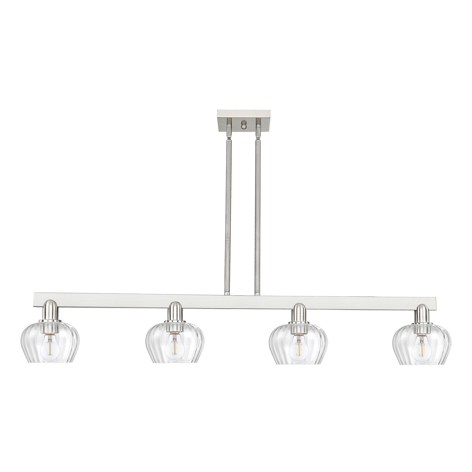 Innovations Fenton 49in 4-Light Island Light | Industrial Brushed Satin Nickel Steel and Clear Ribbed Glass | Kitchen Island & | Model 716-4I-SN-G92