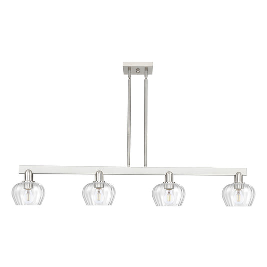 Innovations Fenton 49in 4-Light Island Light | Industrial Brushed Satin Nickel Steel and Clear Ribbed Glass | Kitchen Island & | Model 716-4I-SN-G92