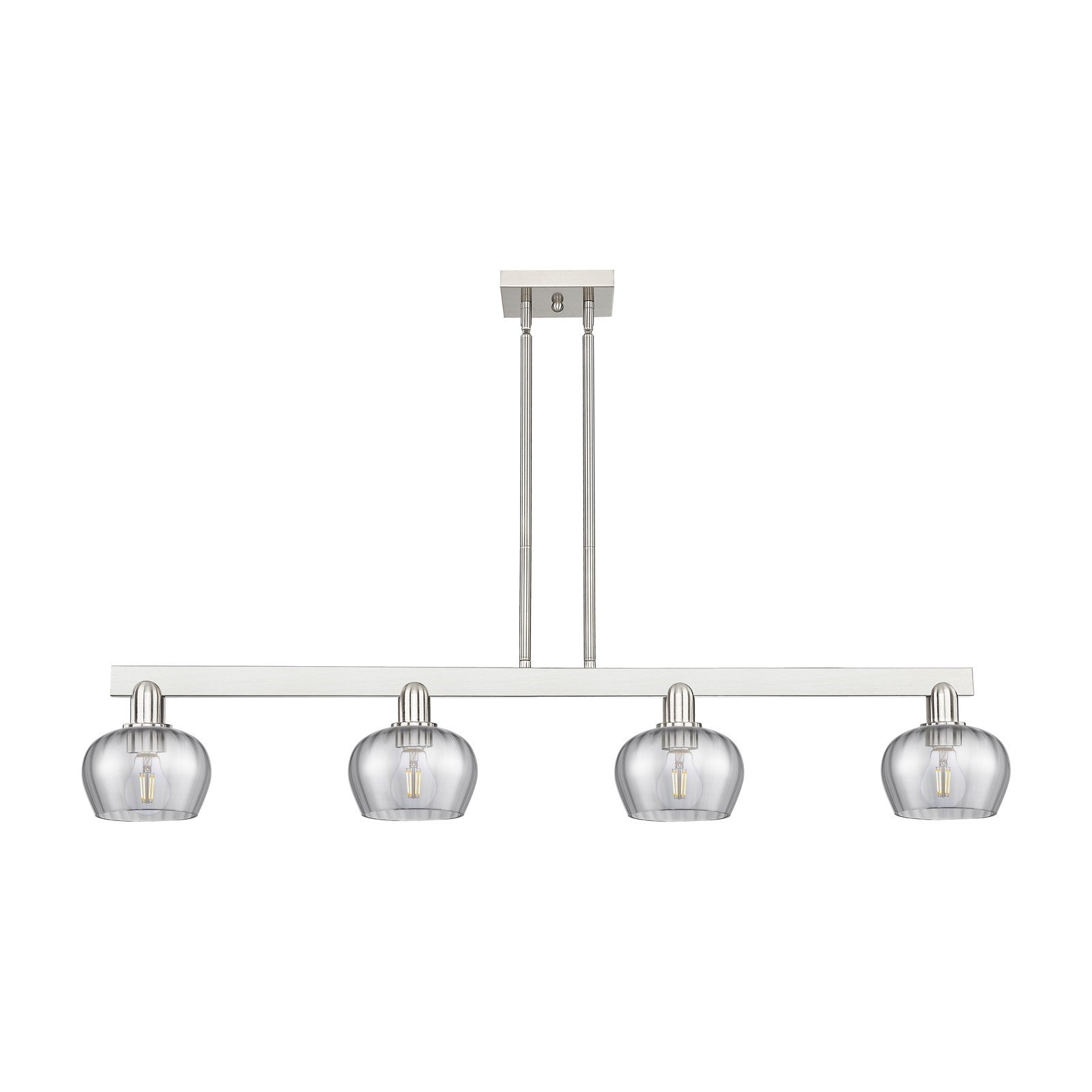 Innovations Fenton 49.25in 4-Light Island Light | Industrial Brushed Satin Nickel Steel and Light Smoke Ribbed Glass | Kitchen | Model 716-4I-SN-G93