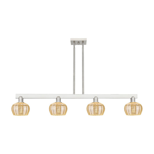 Innovations Fenton 49.25in 4-Light Island Light | Industrial Brushed Satin Nickel and Mercury Ribbed Glass | Kitchen Island & Dining | Model 716-4I-SN-G96