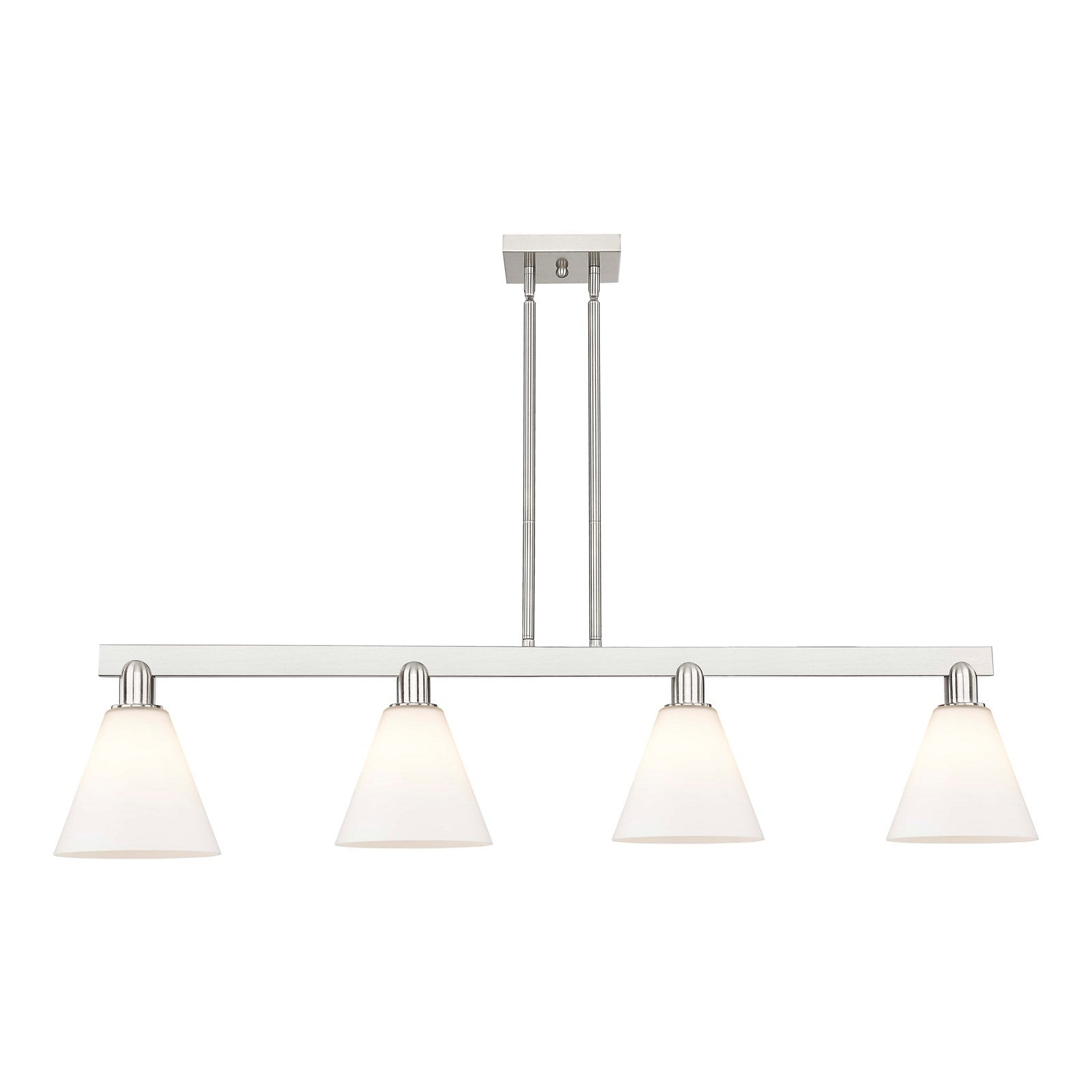 Innovations Berkshire Glass 51in 4-Light Island Light | Industrial Brushed Satin Nickel and Matte White Glass | Kitchen Island & | Model 716-4I-SN-GBC-81