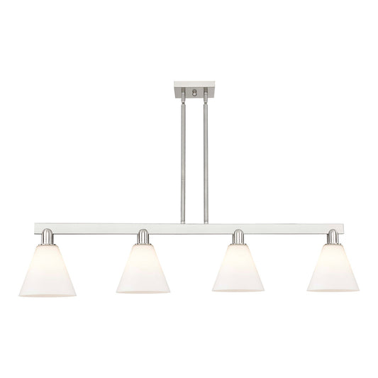Innovations Berkshire Glass 51in 4-Light Island Light | Industrial Brushed Satin Nickel and Matte White Glass | Kitchen Island & | Model 716-4I-SN-GBC-81