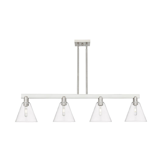 Innovations Berkshire Glass 51in 4-Light Island Light | Industrial Brushed Satin Nickel Steel and Clear Glass | Kitchen Island & | Model 716-4I-SN-GBC-82