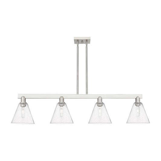 Innovations Berkshire Glass 51in 4-Light Island Light | Industrial Brushed Satin Nickel and Seedy Glass | Kitchen Island & Dining | Model 716-4I-SN-GBC-84