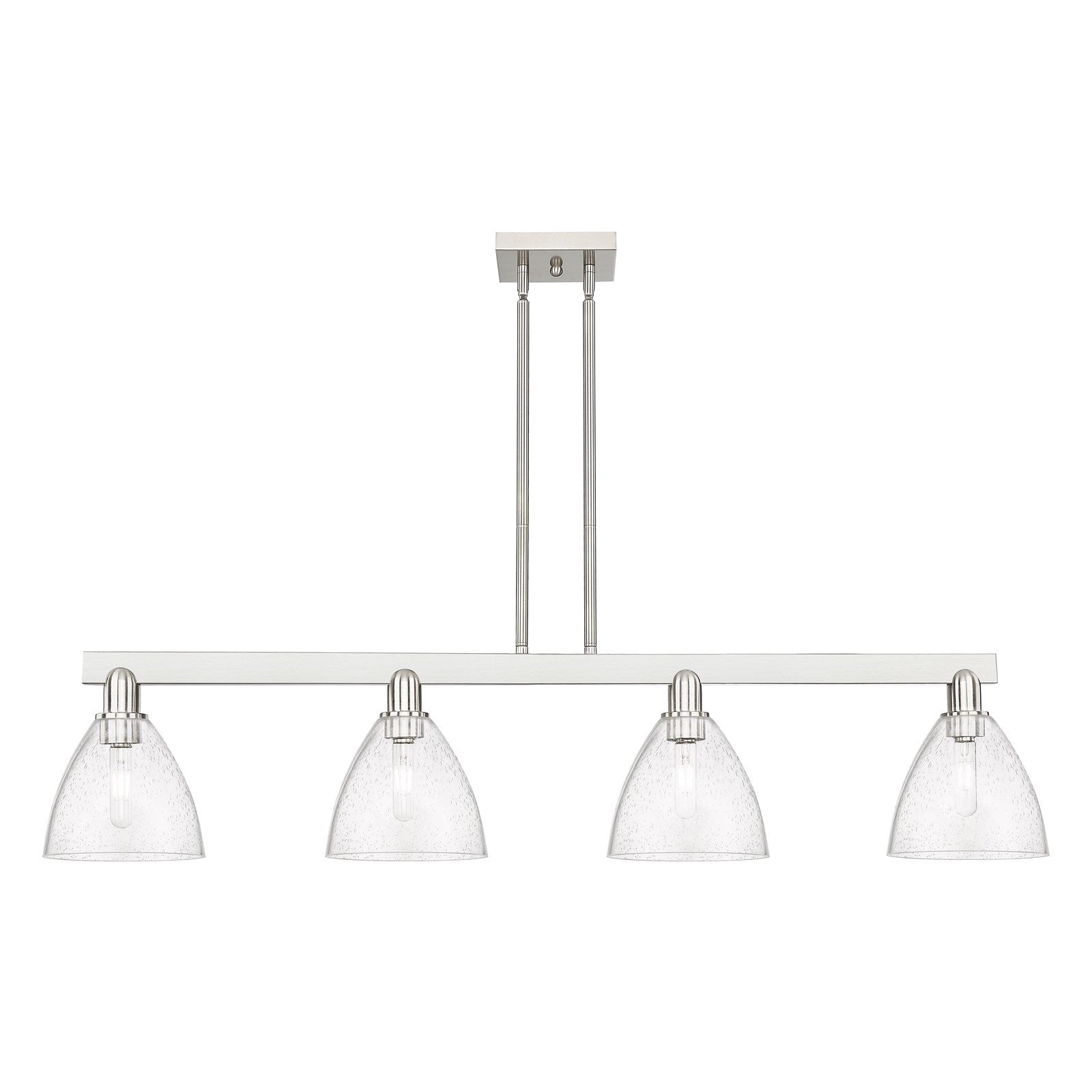 Innovations Bristol 50in 4-Light Island Light | Industrial Brushed Satin Nickel Steel and Seedy Glass | Kitchen Island & Dining | Model 716-4I-SN-GBD-754