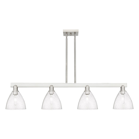 Innovations Bristol 50in 4-Light Island Light | Industrial Brushed Satin Nickel Steel and Seedy Glass | Kitchen Island & Dining | Model 716-4I-SN-GBD-754