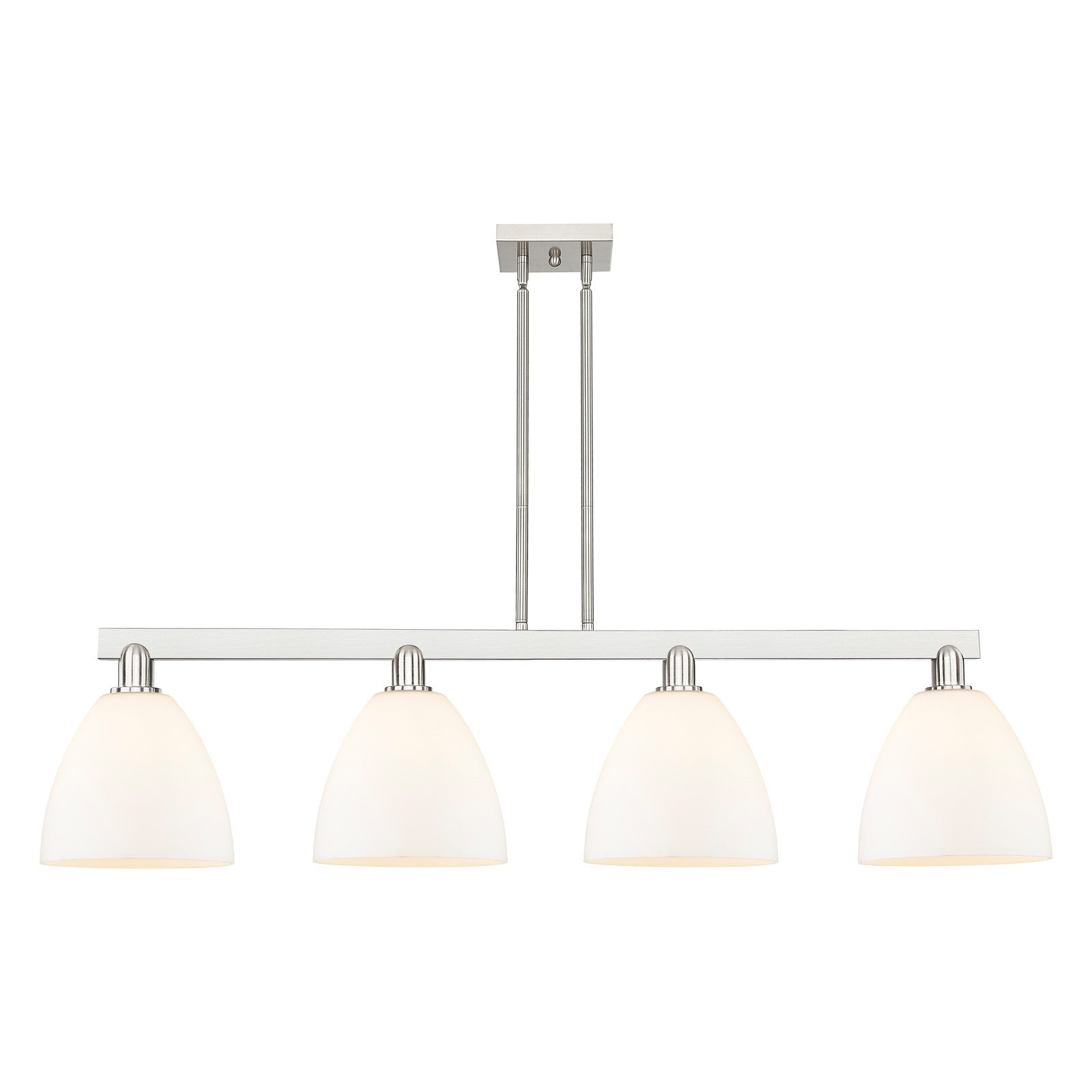 Innovations Bristol 52in 4-Light Island Light | Industrial Brushed Satin Nickel and Matte White Glass | Kitchen Island & Dining | Model 716-4I-SN-GBD-91