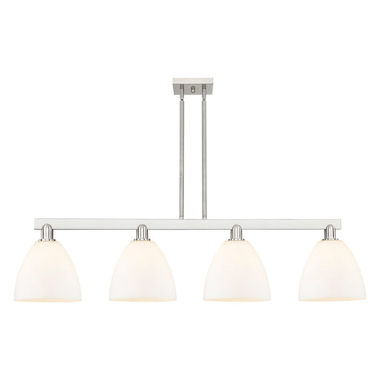 Innovations Bristol 52in 4-Light Island Light | Industrial Brushed Satin Nickel and Matte White Glass | Kitchen Island & Dining | Model 716-4I-SN-GBD-91