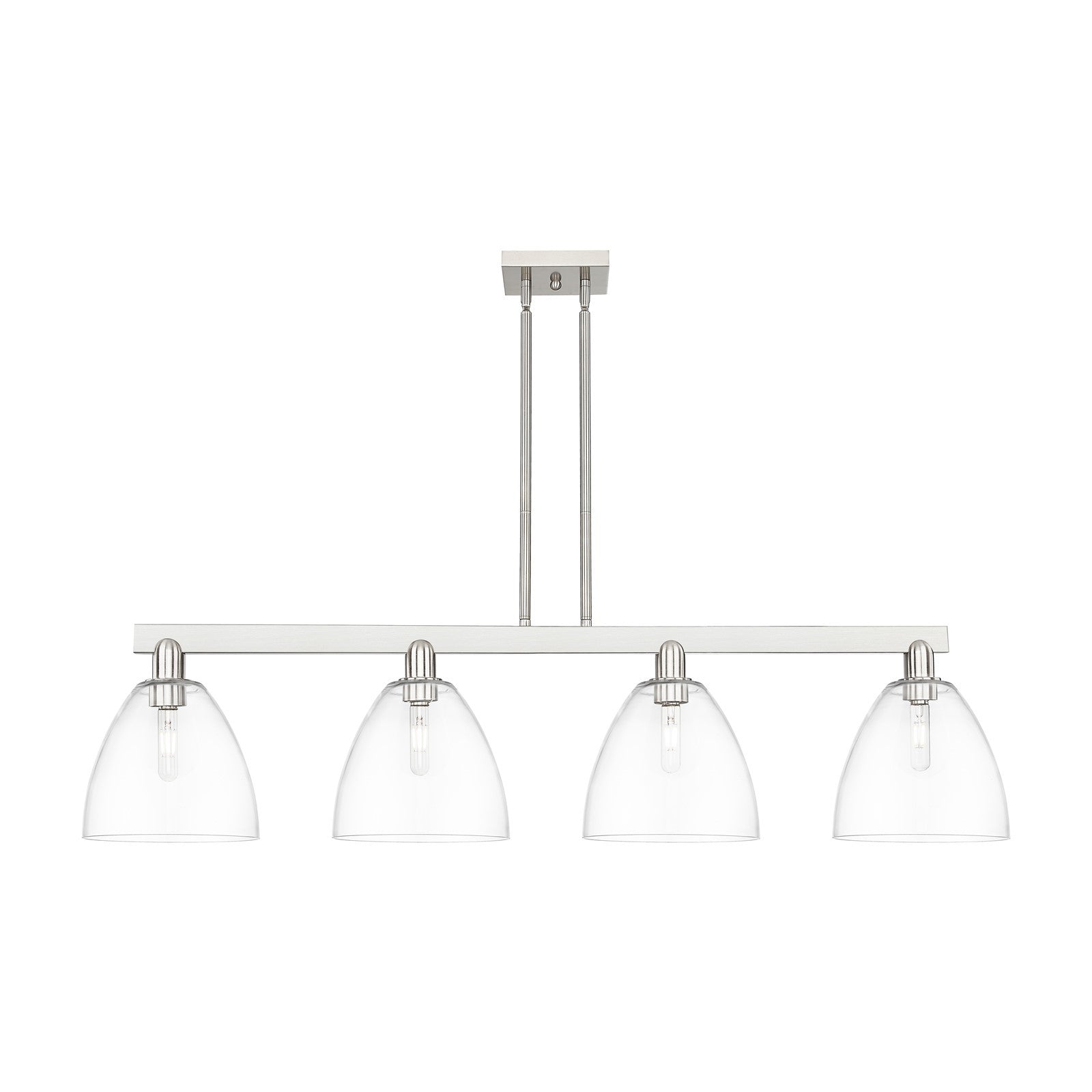Innovations Bristol 52in 4-Light Island Light | Industrial Brushed Satin Nickel Steel and Clear Glass | Kitchen Island & Dining | Model 716-4I-SN-GBD-92