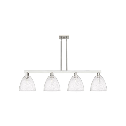 Innovations Bristol 52in 4-Light Island Light | Industrial Brushed Satin Nickel Steel and Seedy Glass | Kitchen Island & Dining | Model 716-4I-SN-GBD-94