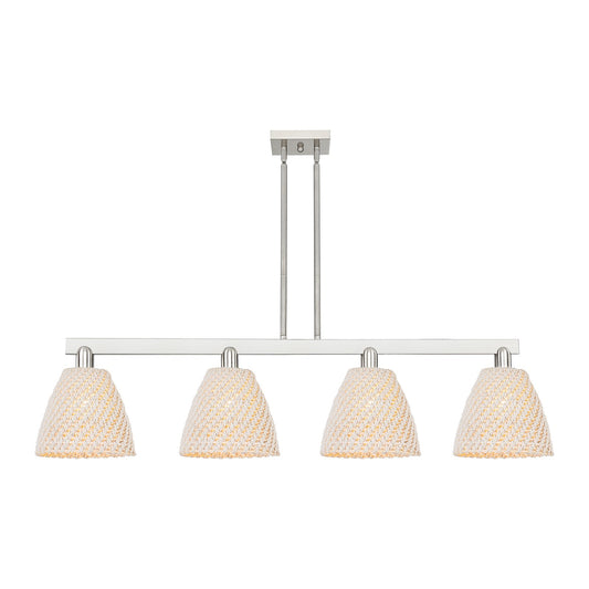 Innovations Bristol Natural 52in 4-Light Island Light | Industrial Brushed Satin Nickel and Natural Fiber Shade | Kitchen | Model 716-4I-SN-NBD-9-NAT