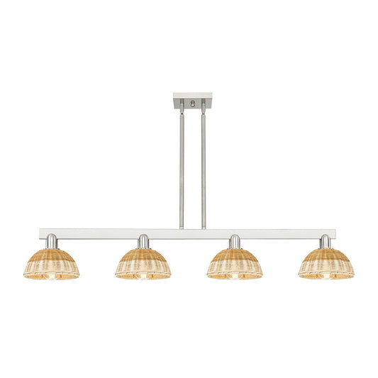 Innovations Natural Ballston Dome 48in 4-Light Island Light | Farmhouse Brushed Satin Nickel and Natural Fiber Dome Shade | Model 716-4I-SN-NBD2-75-NAT