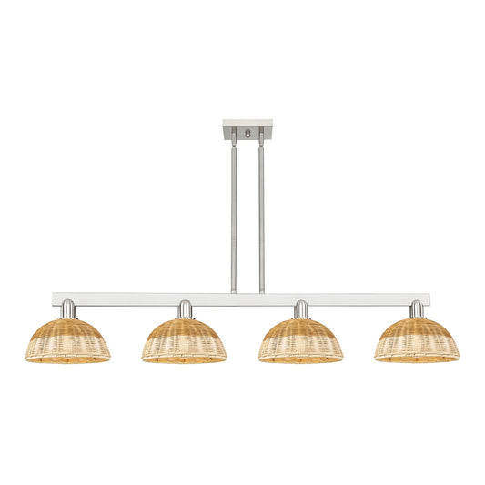 Innovations Bristol Natural II 52in 4-Light Island Light | Industrial Brushed Satin Nickel and Natural Fiber Shade | Kitchen | Model 716-4I-SN-NBD2-9-NAT