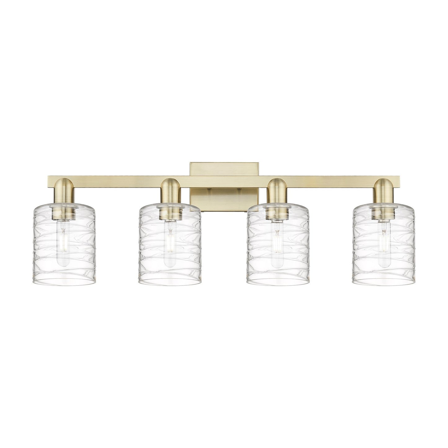 Innovations Cobbleskill 32in 4-Light Bath Vanity Light | Industrial Antique Brass Steel and Deco Swirl Clear Glass | Bathroom | Model 716-4W-AB-G1113