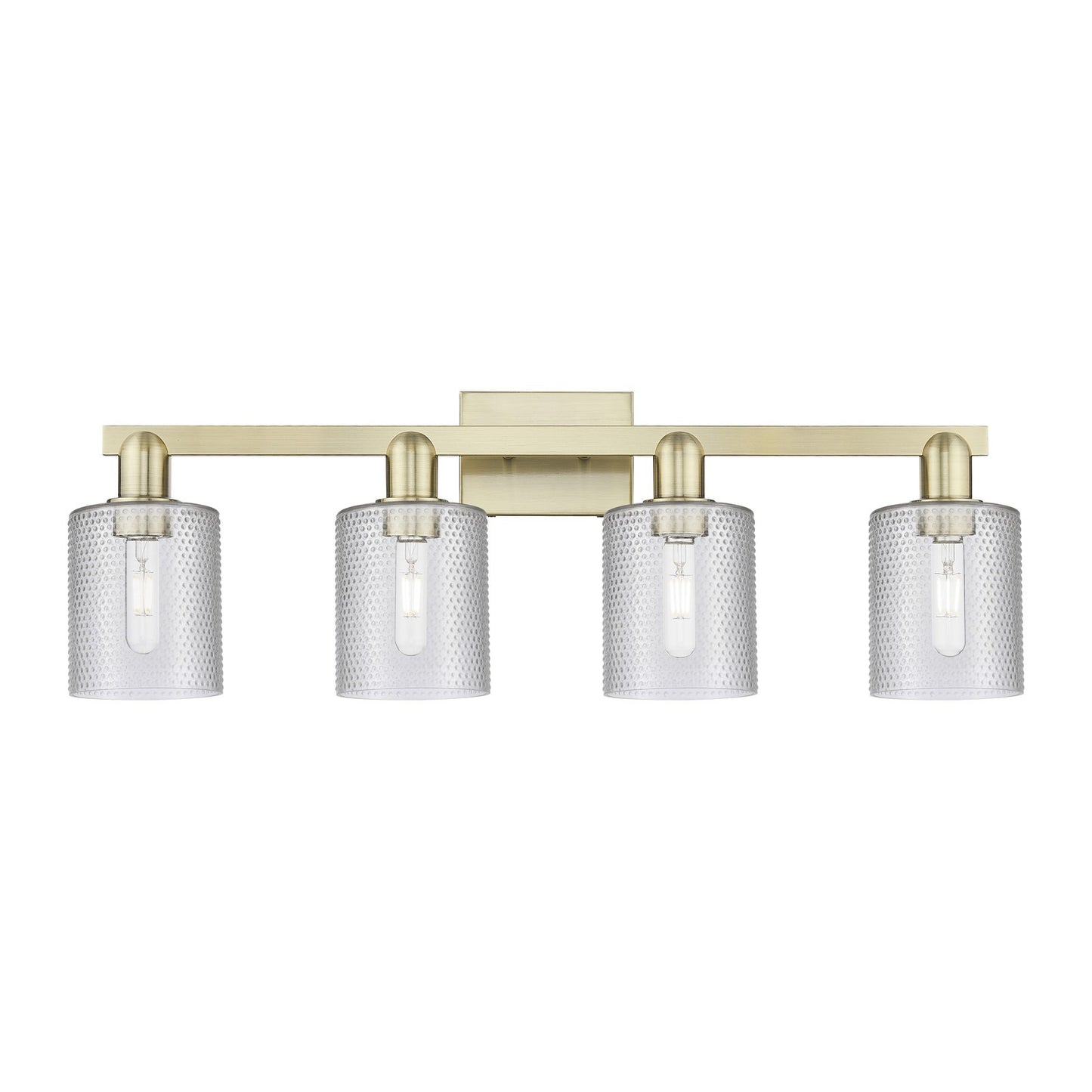 Innovations Cobbleskill 32in 4-Light Bath Vanity Light | Industrial Antique Brass Steel and Clear Glass | Bathroom Vanity | Model 716-4W-AB-G112