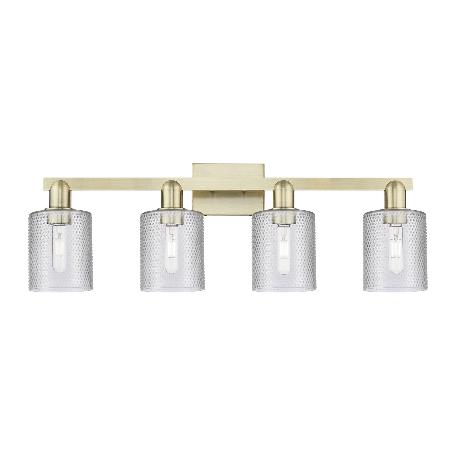 Innovations Cobbleskill 32in 4-Light Bath Vanity Light | Industrial Antique Brass Steel and Clear Glass | Bathroom Vanity | Model 716-4W-AB-G112