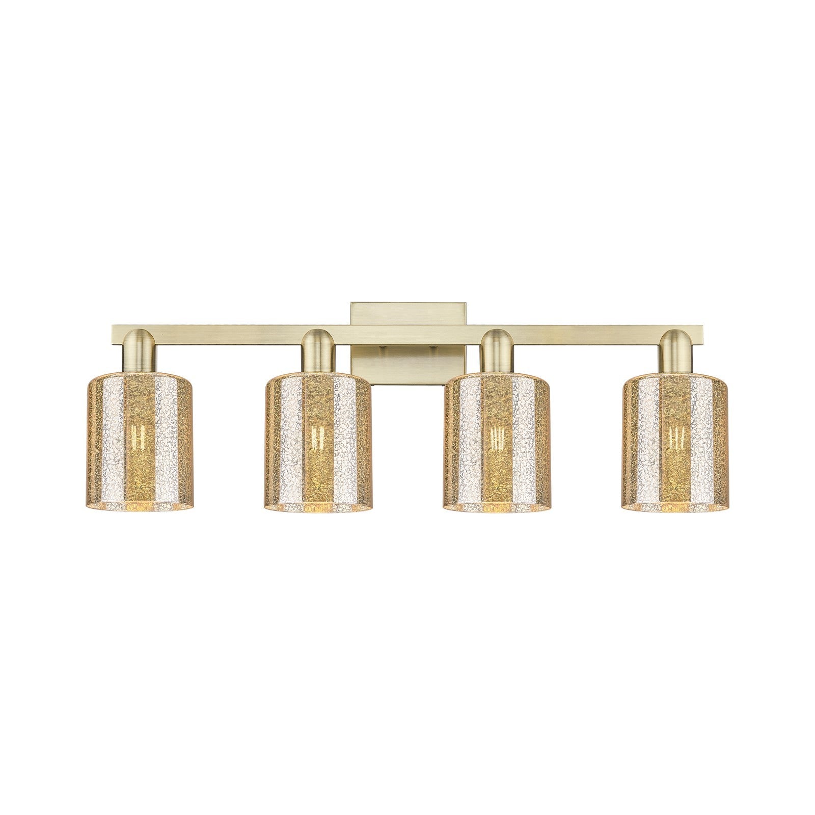 Innovations Cobbleskill 32in 4-Light Bath Vanity Light | Industrial Antique Brass Steel and Mercury Glass | Bathroom Vanity | Model 716-4W-AB-G116
