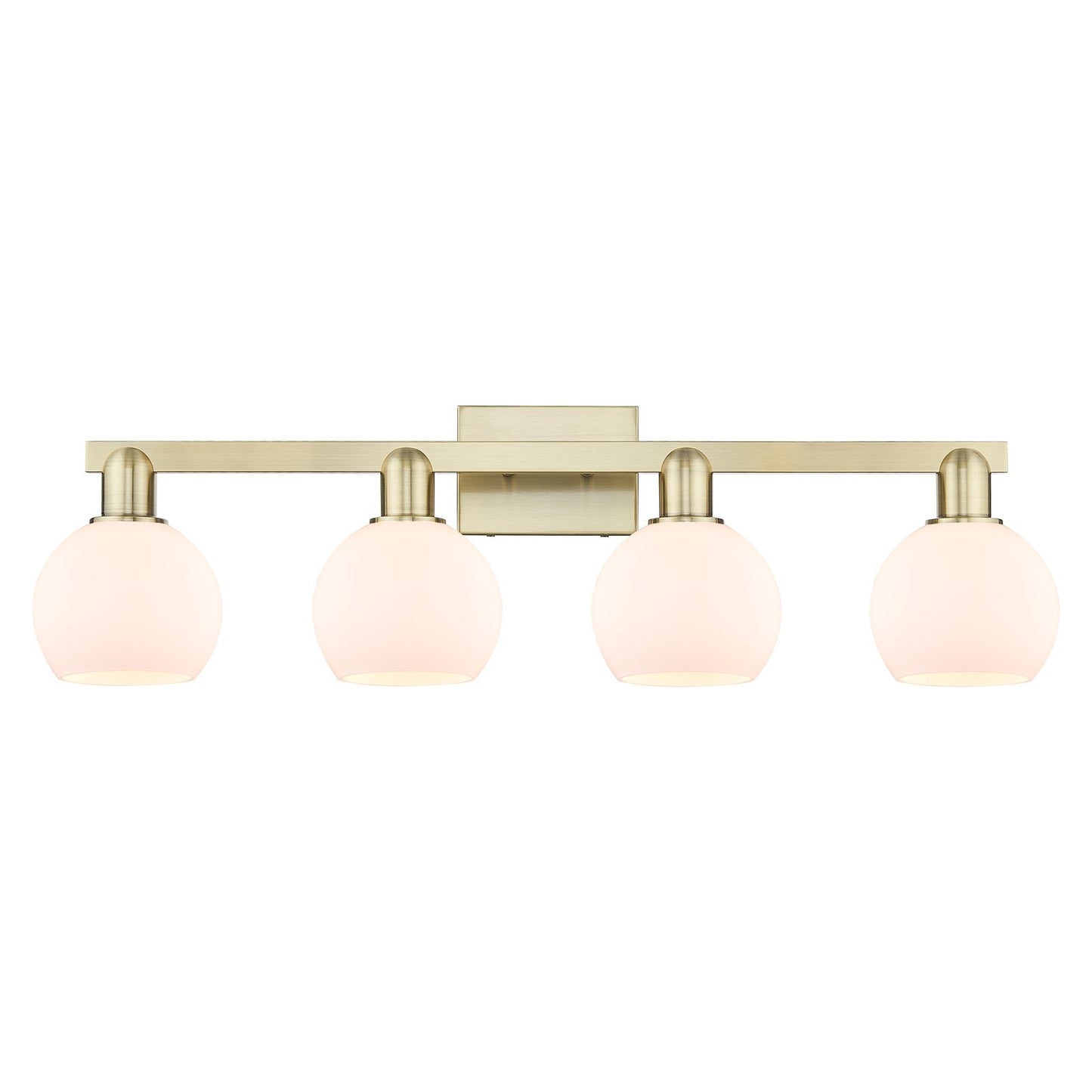 Innovations Athens 33in 4-Light Bath Vanity Light | Industrial Antique Brass Steel and Matte White Glass | Bathroom Vanity | Model 716-4W-AB-G121-6