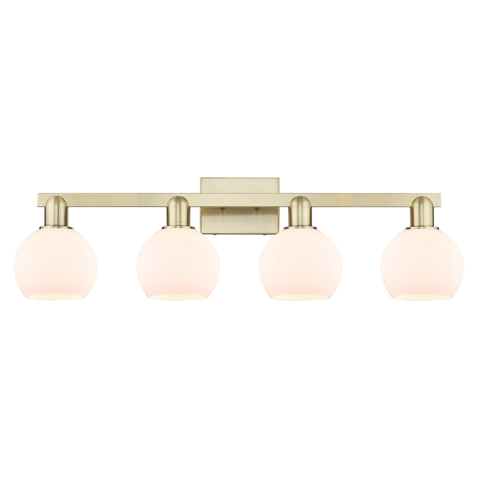 Innovations Athens 33in 4-Light Bath Vanity Light | Industrial Antique Brass Steel and Matte White Glass | Bathroom Vanity | Model 716-4W-AB-G121-6