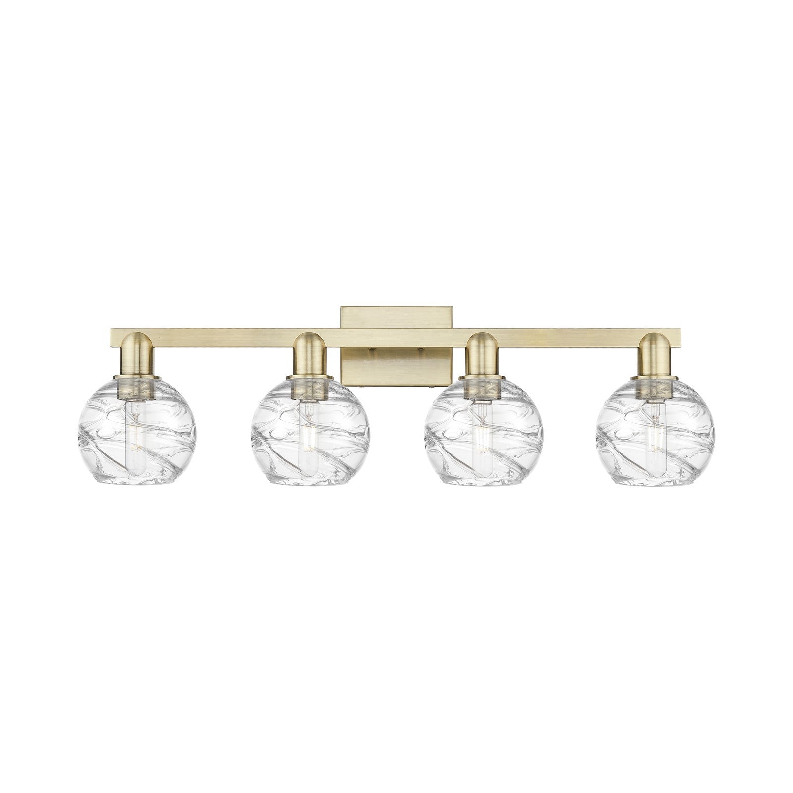 Innovations Athens Deco Swirl 36in 4-Light Bath Vanity Light | Industrial Antique Brass and Clear Glass | Bathroom Vanity | Model 716-4W-AB-G1213-6CL