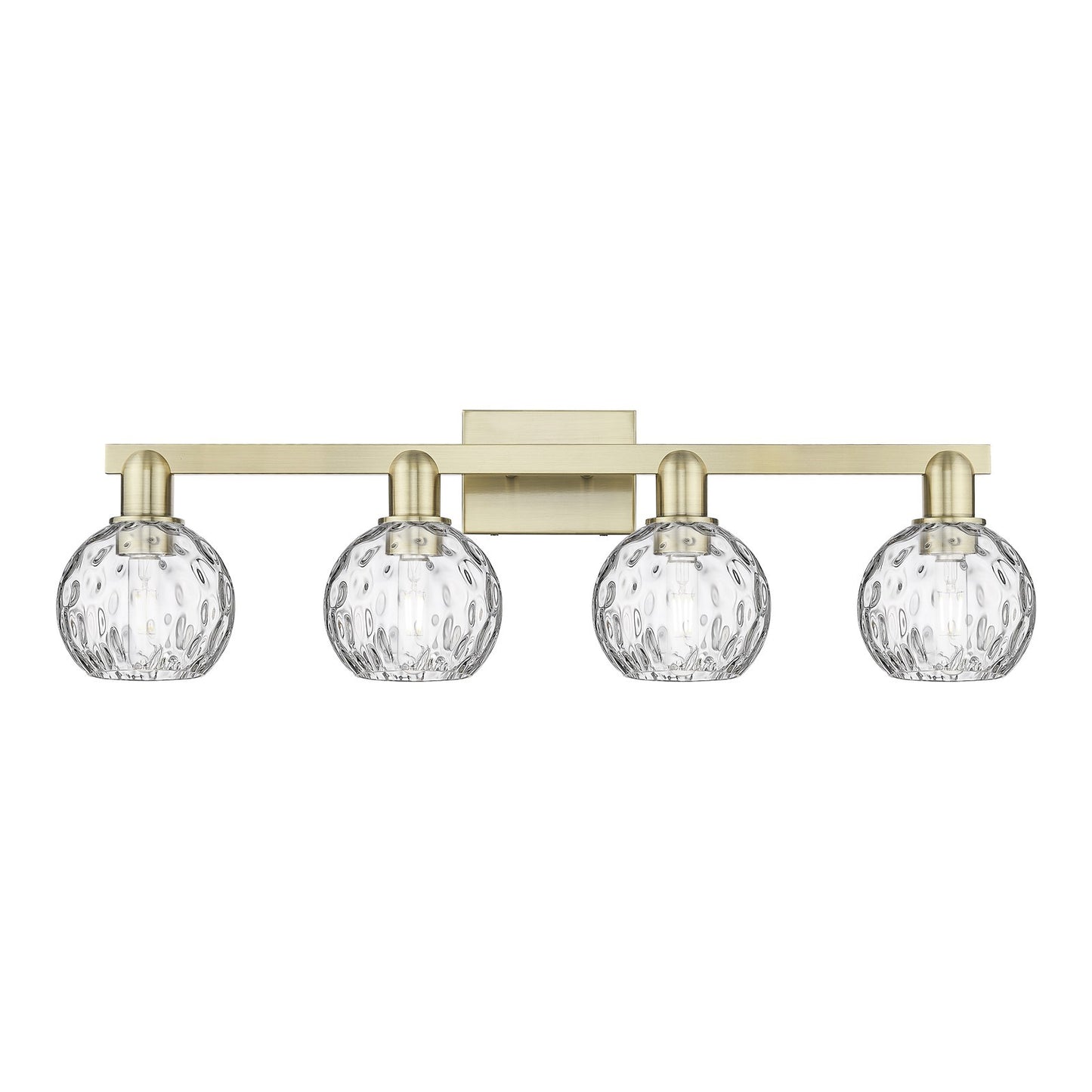 Innovations Athens Water Glass 33in 4-Light Bath Vanity | Industrial Antique Brass and Clear Glass | Bathroom Vanity Light | Model 716-4W-AB-G1215-6