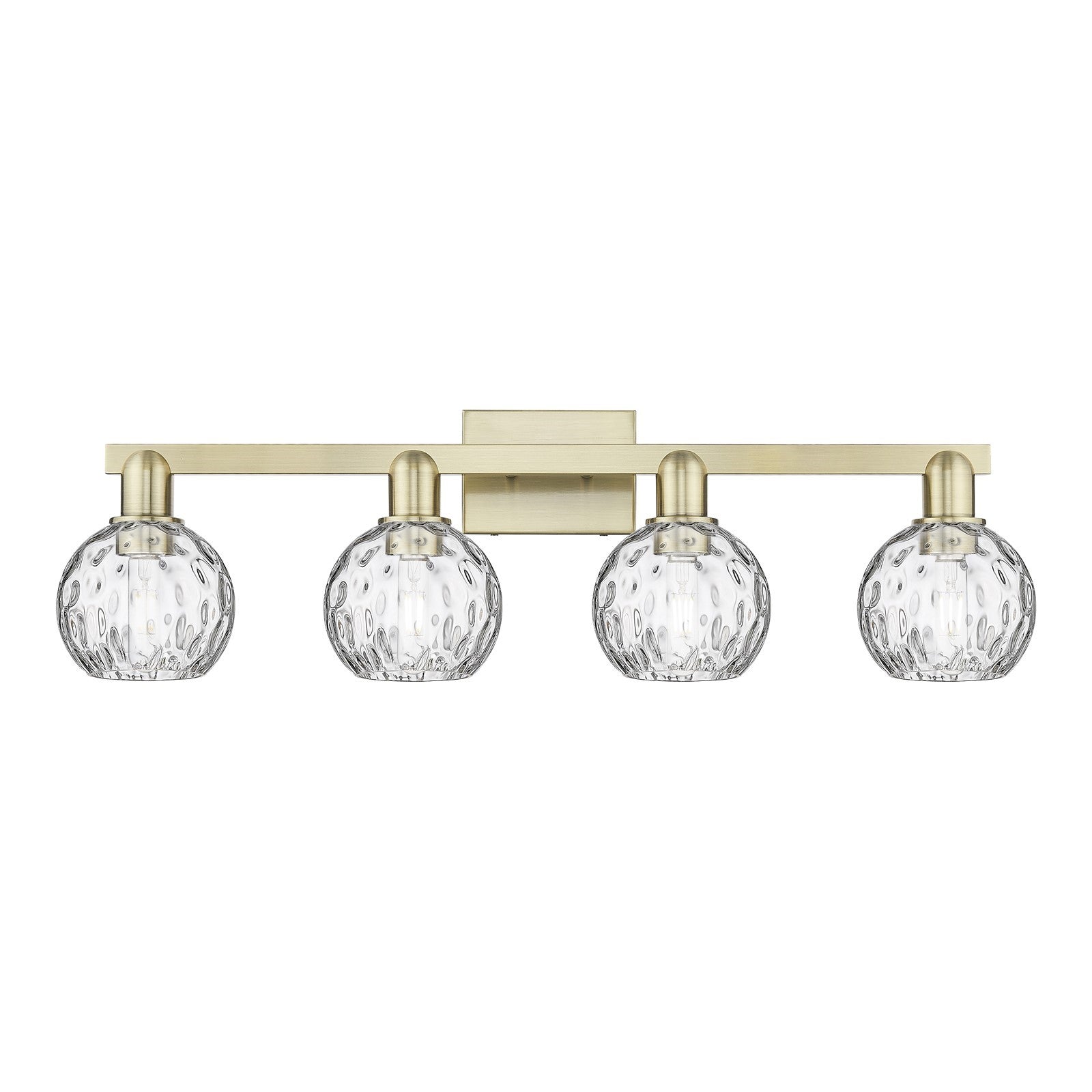 Innovations Athens Water Glass 33in 4-Light Bath Vanity | Industrial Antique Brass and Clear Glass | Bathroom Vanity Light | Model 716-4W-AB-G1215-6