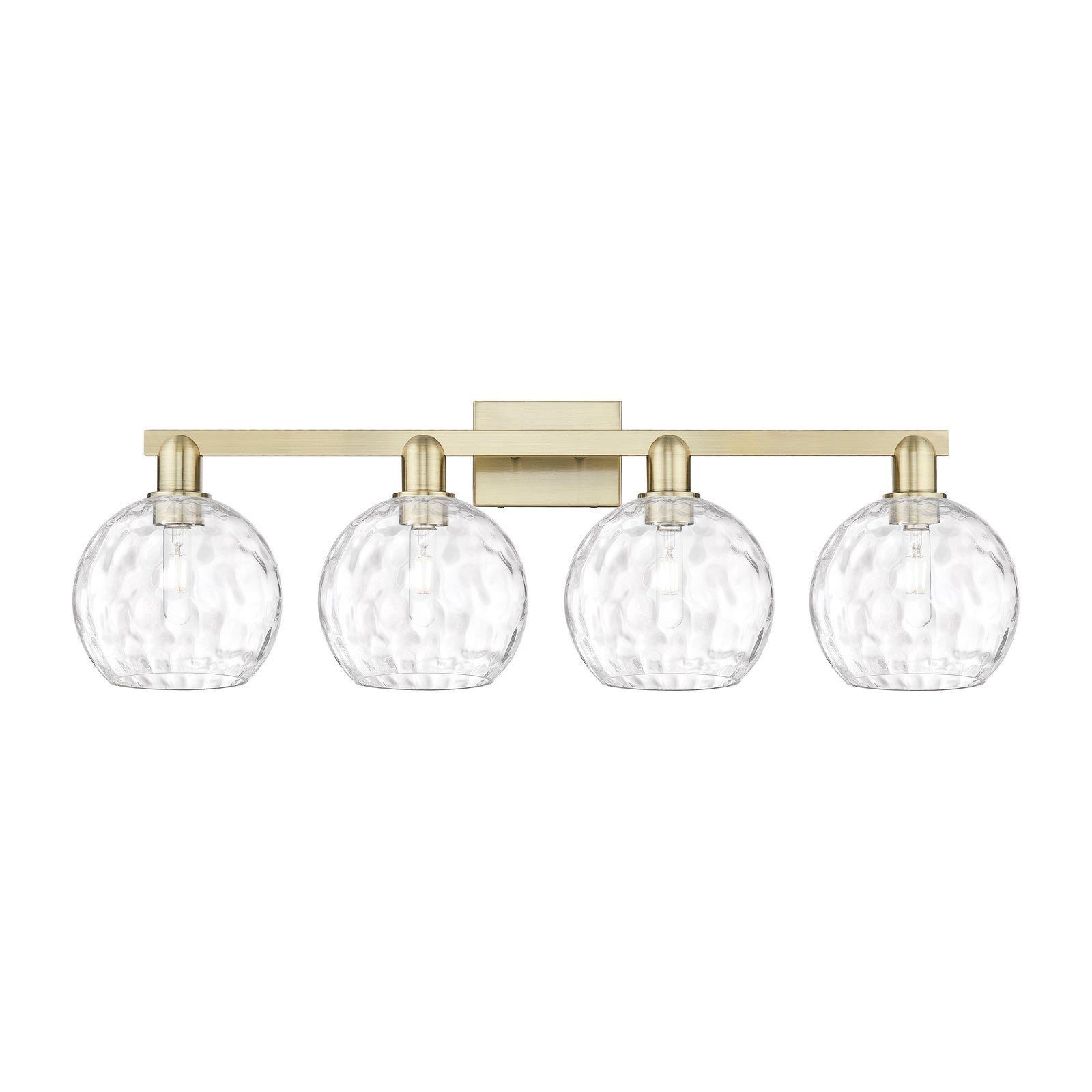 Innovations Athens Water Glass 35in 4-Light Bath Vanity | Industrial Antique Brass and Clear Water Glass | Bathroom Vanity Light | Model 716-4W-AB-G1215-8