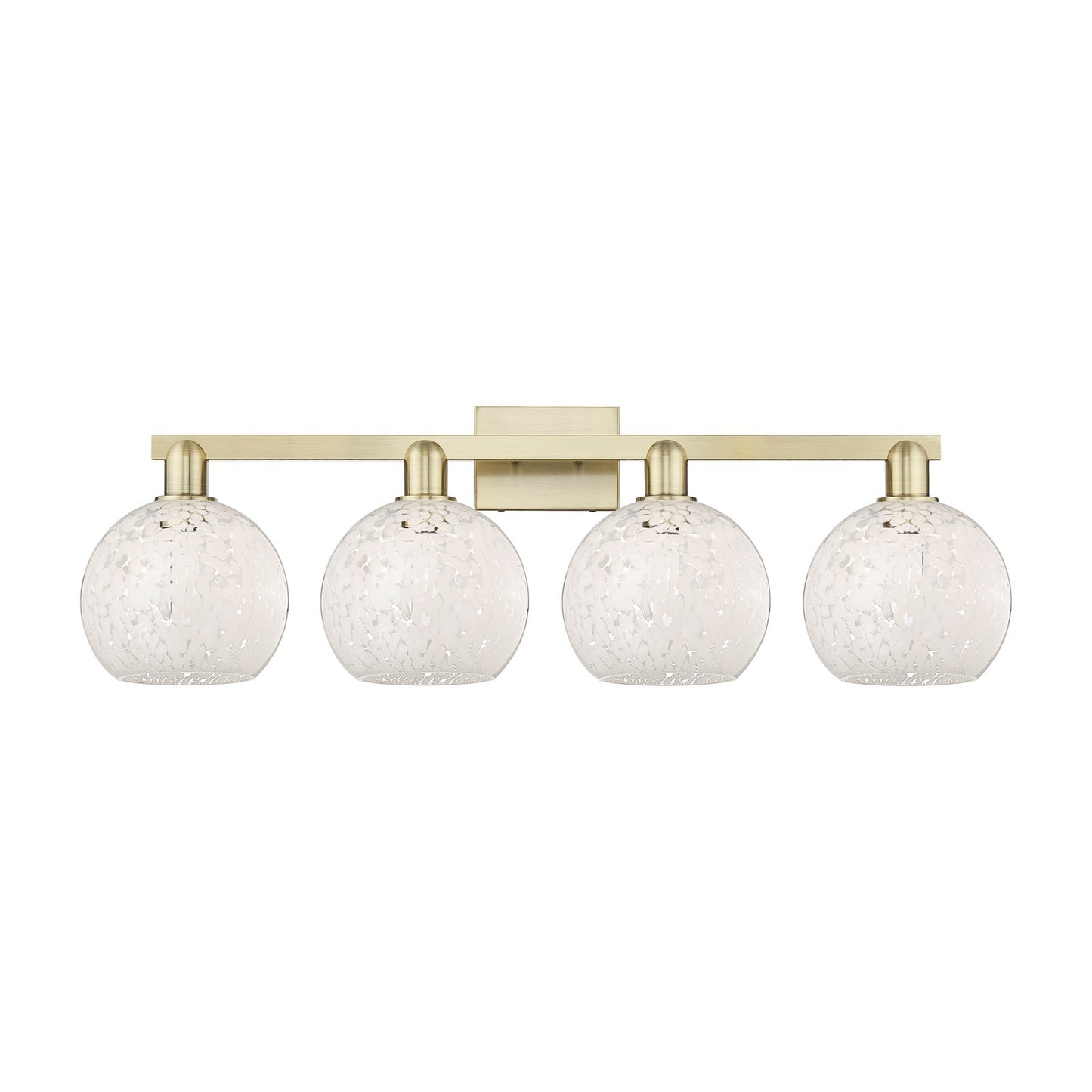 Innovations White Mouchette 35in 4-Light Bath Vanity Light | Industrial Antique Brass Steel and White Mouchette Glass | Model 716-4W-AB-G1216-8WM