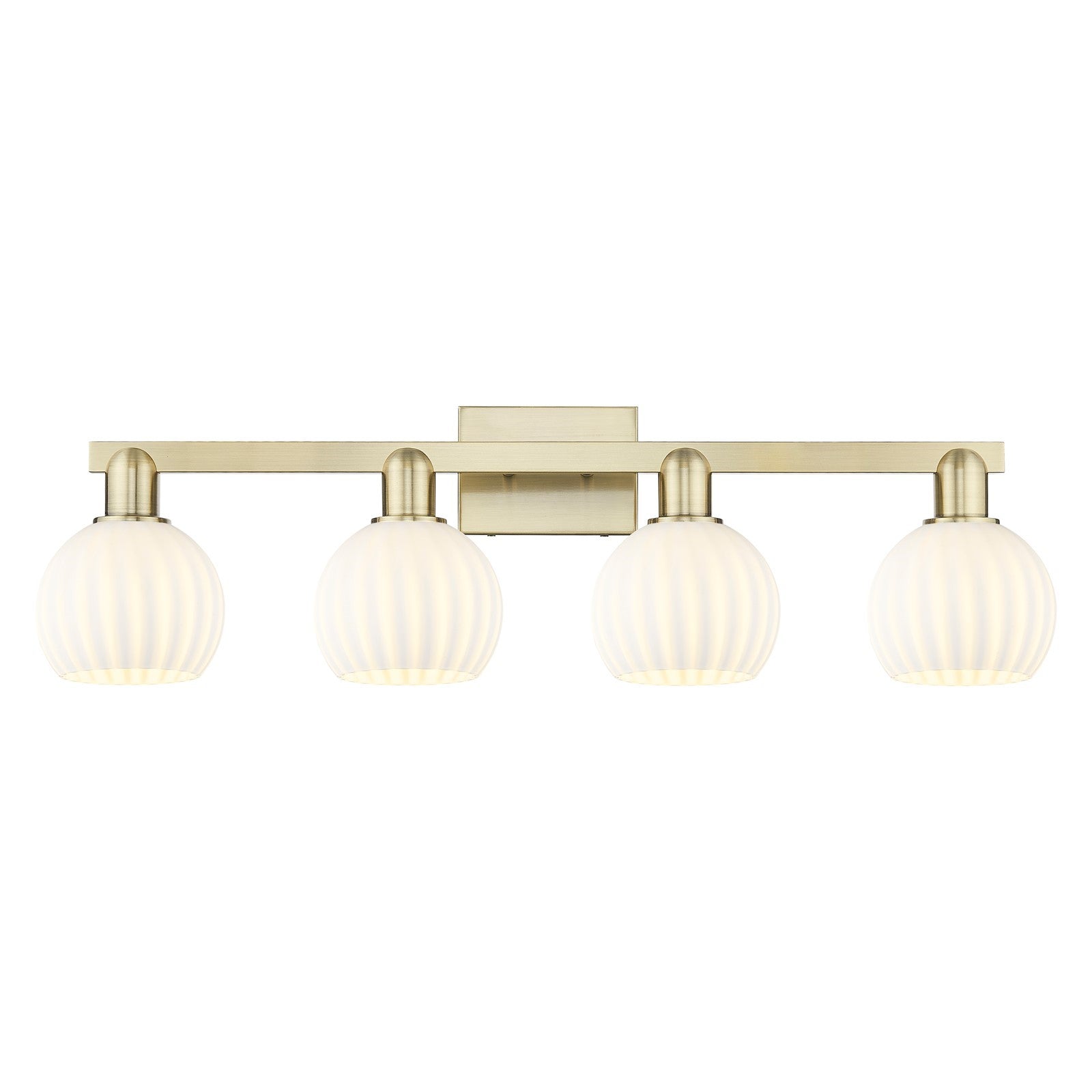Innovations Lighting White Venetian 33in 4-Light Bath Vanity Light | Industrial Antique Brass and White Venetian Glass | Model 716-4W-AB-G1217-6WV