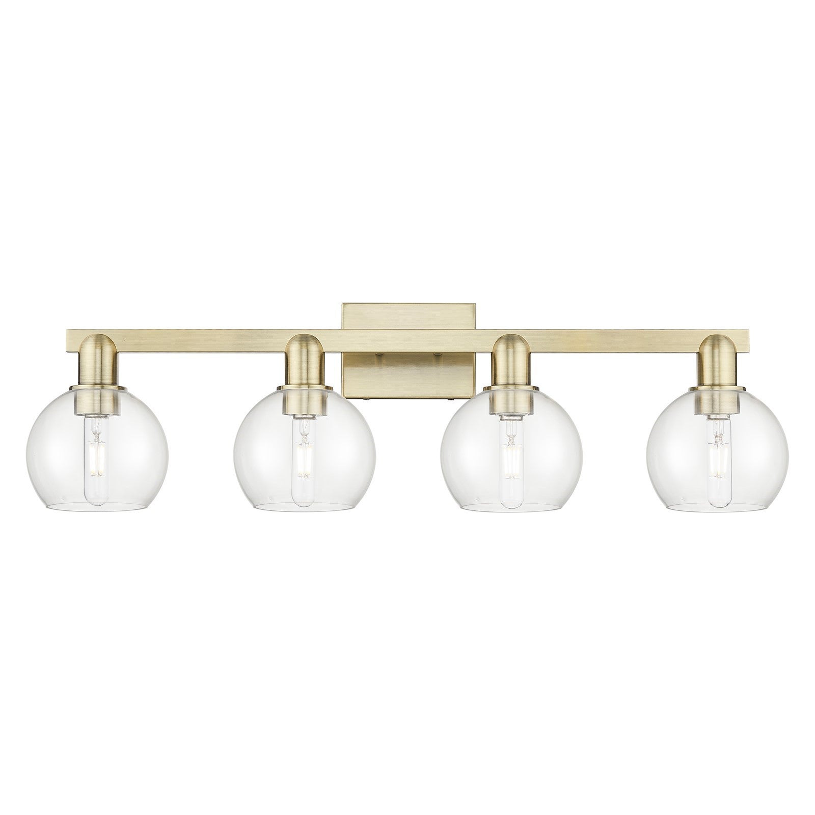 Innovations Athens 33in 4-Light Bath Vanity Light | Industrial Antique Brass Steel and Clear Glass | Bathroom Vanity | Model 716-4W-AB-G122-6