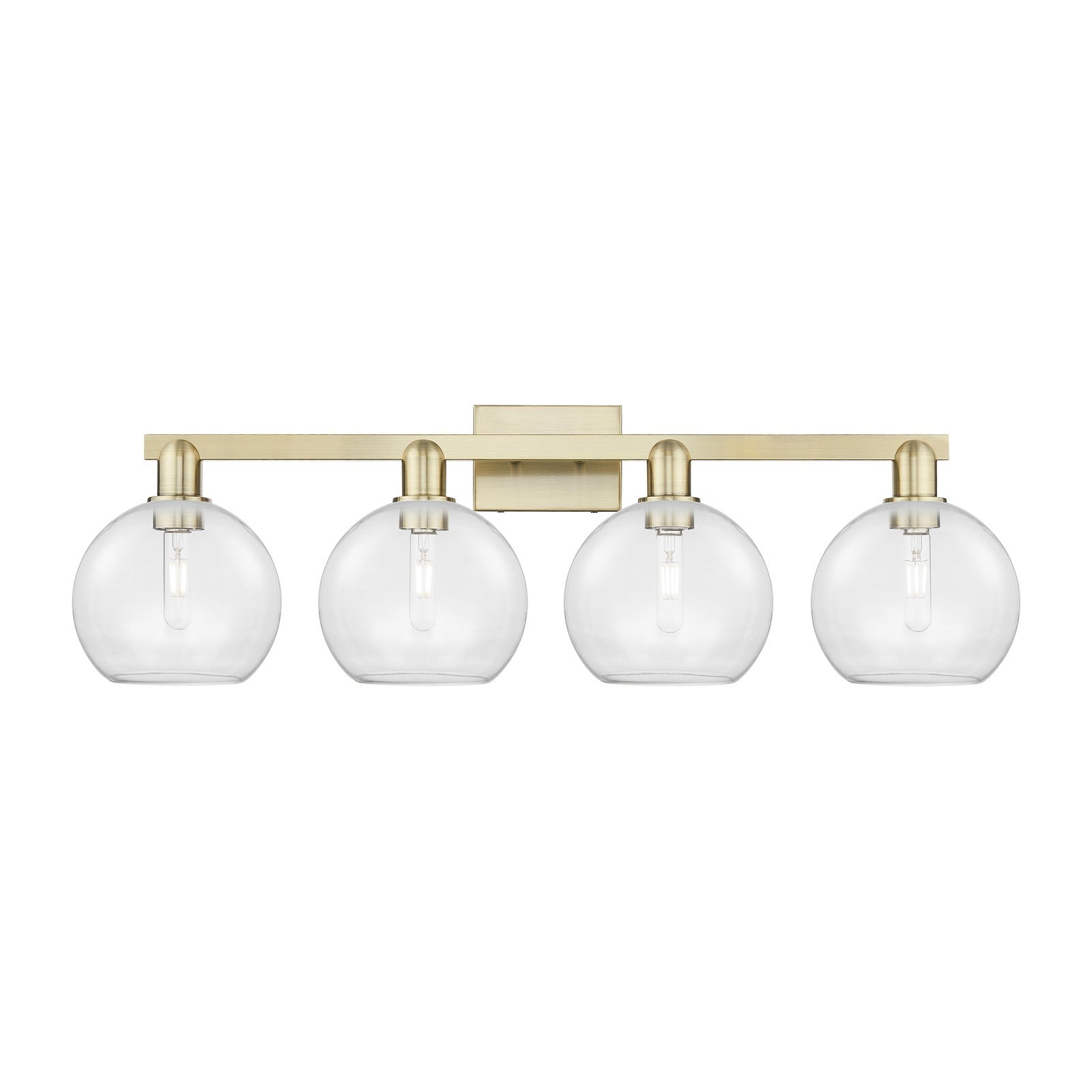 Innovations Athens 35in 4-Light Bath Vanity Light | Industrial Antique Brass Steel and Clear Glass | Bathroom Vanity | Model 716-4W-AB-G122-8
