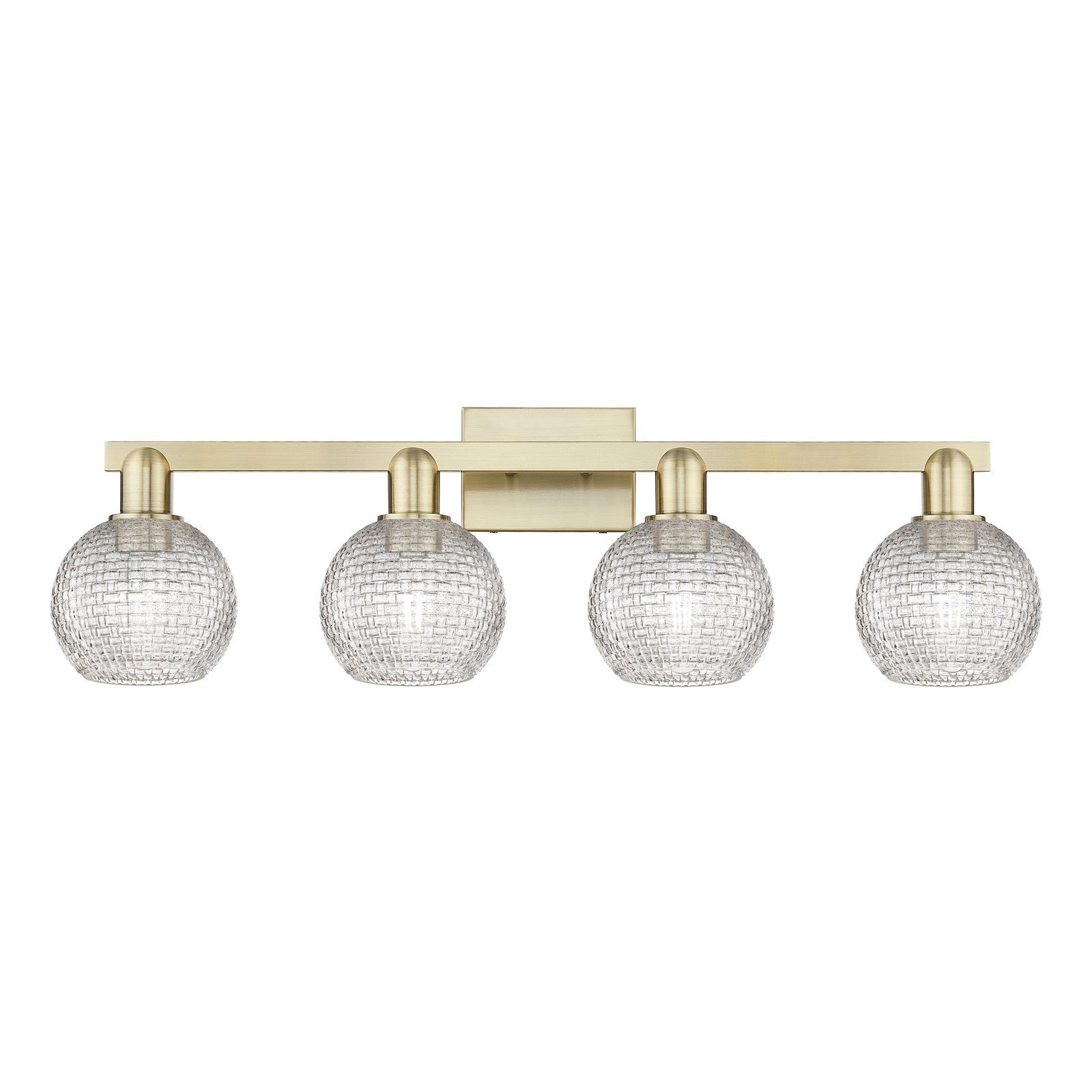 Innovations Athens 33in 4-Light Bath Vanity | Industrial Antique Brass and Clear Basket Weave Glass | Bathroom Vanity Light | Model 716-4W-AB-G122C-6CL