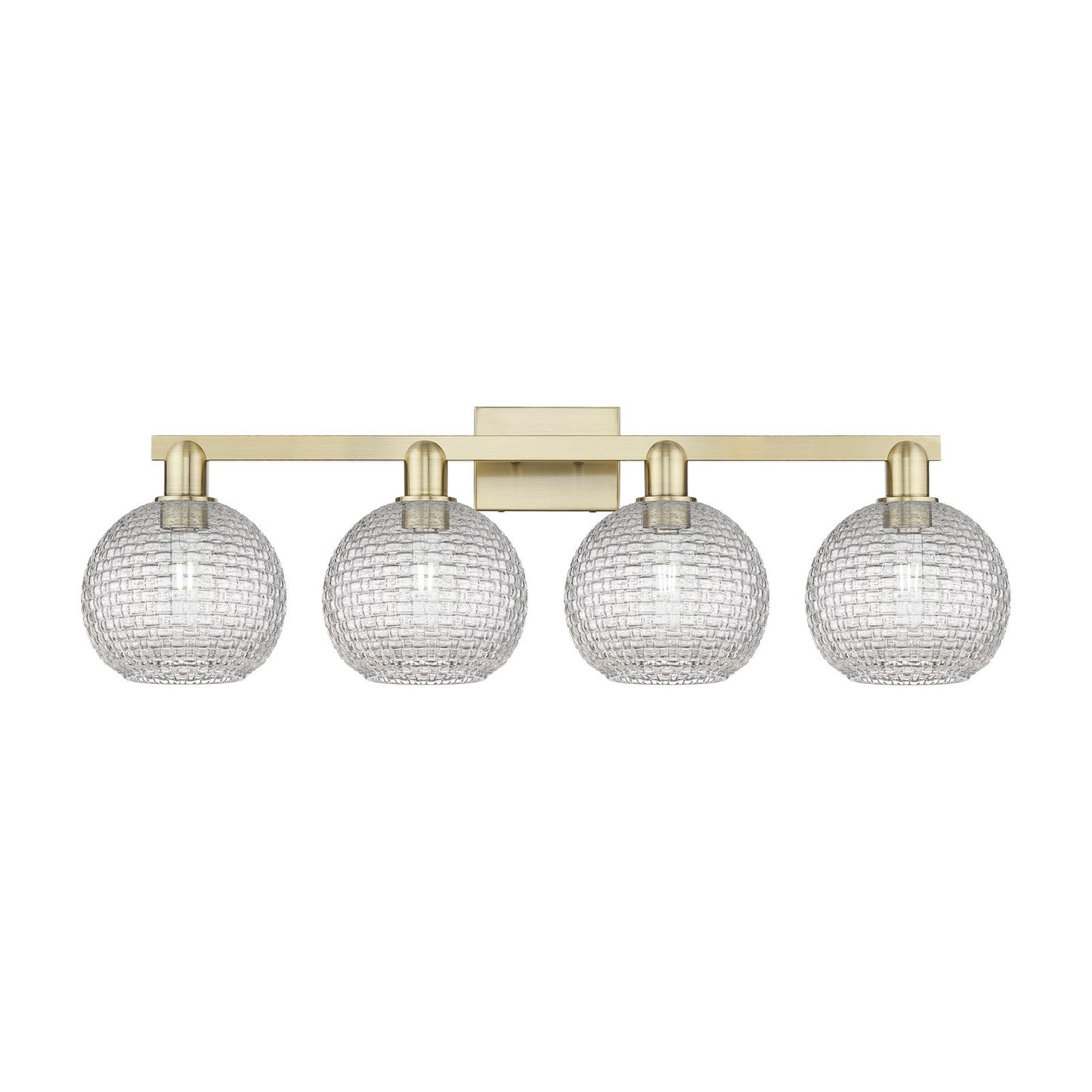 Innovations Athens 35in 4-Light Bath Vanity Light | Industrial Antique Brass Steel and Clear Basket Weave Glass | Bathroom | Model 716-4W-AB-G122C-8CL