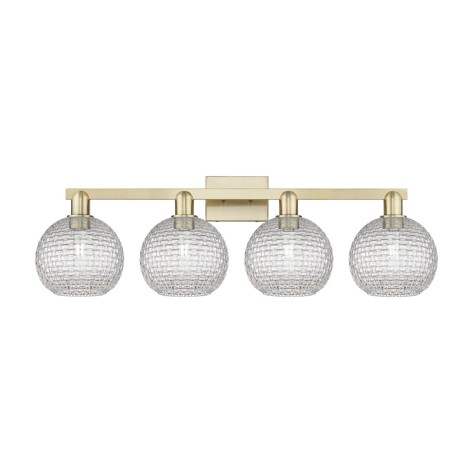 Innovations Athens 35in 4-Light Bath Vanity Light | Industrial Antique Brass Steel and Clear Basket Weave Glass | Bathroom | Model 716-4W-AB-G122C-8CL