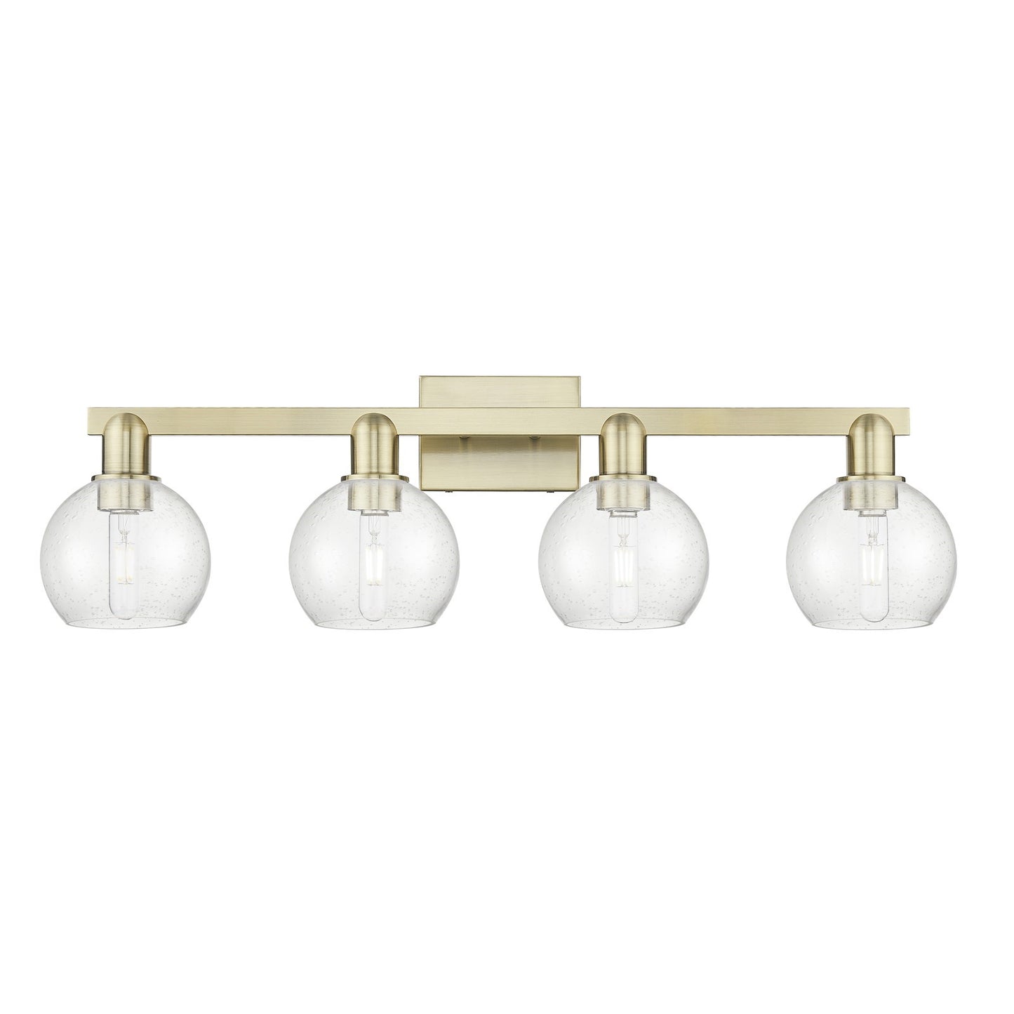 Innovations Athens 33in 4-Light Bath Vanity Light | Industrial Antique Brass Steel and Seedy Glass | Bathroom Vanity | Model 716-4W-AB-G124-6
