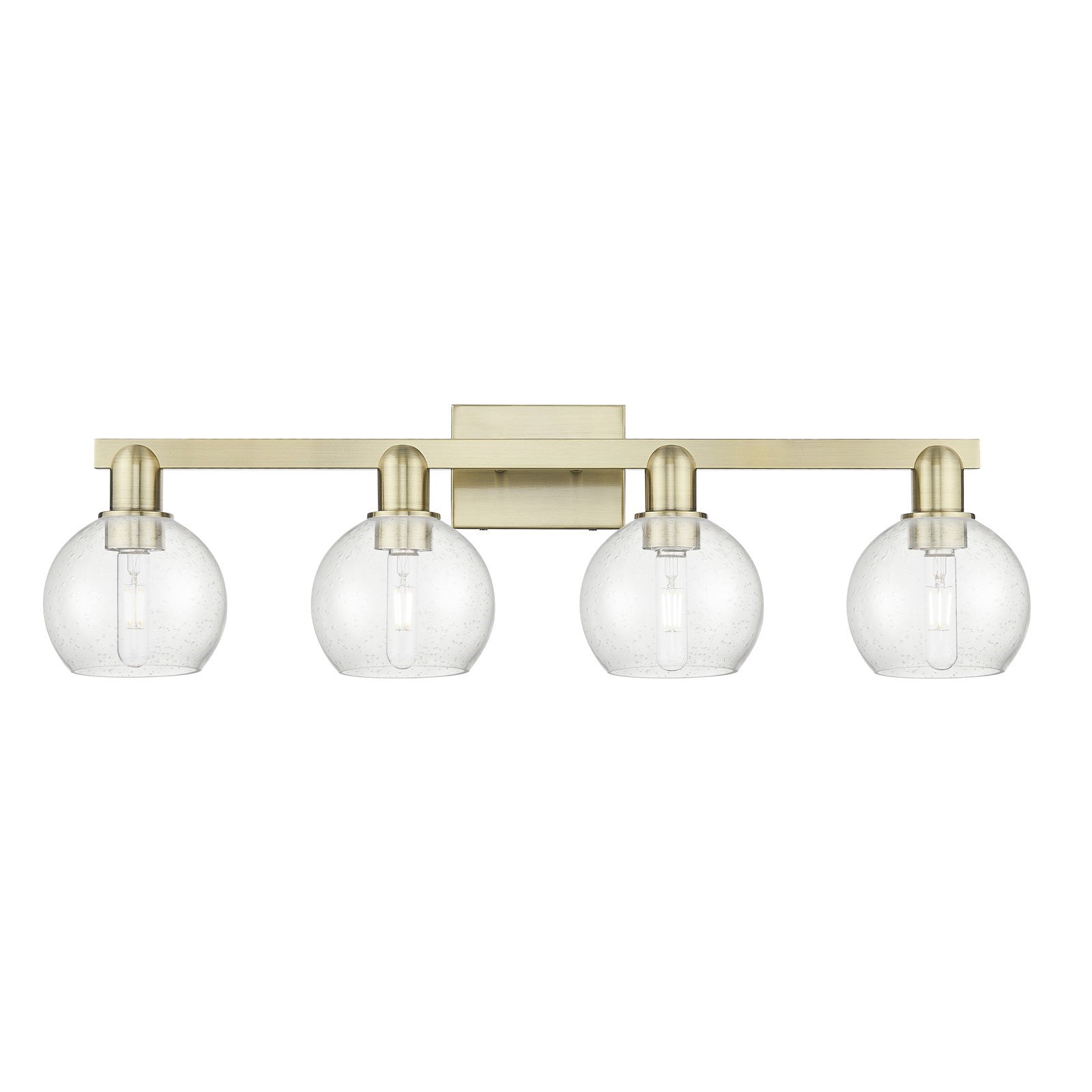 Innovations Athens 33in 4-Light Bath Vanity Light | Industrial Antique Brass Steel and Seedy Glass | Bathroom Vanity | Model 716-4W-AB-G124-6