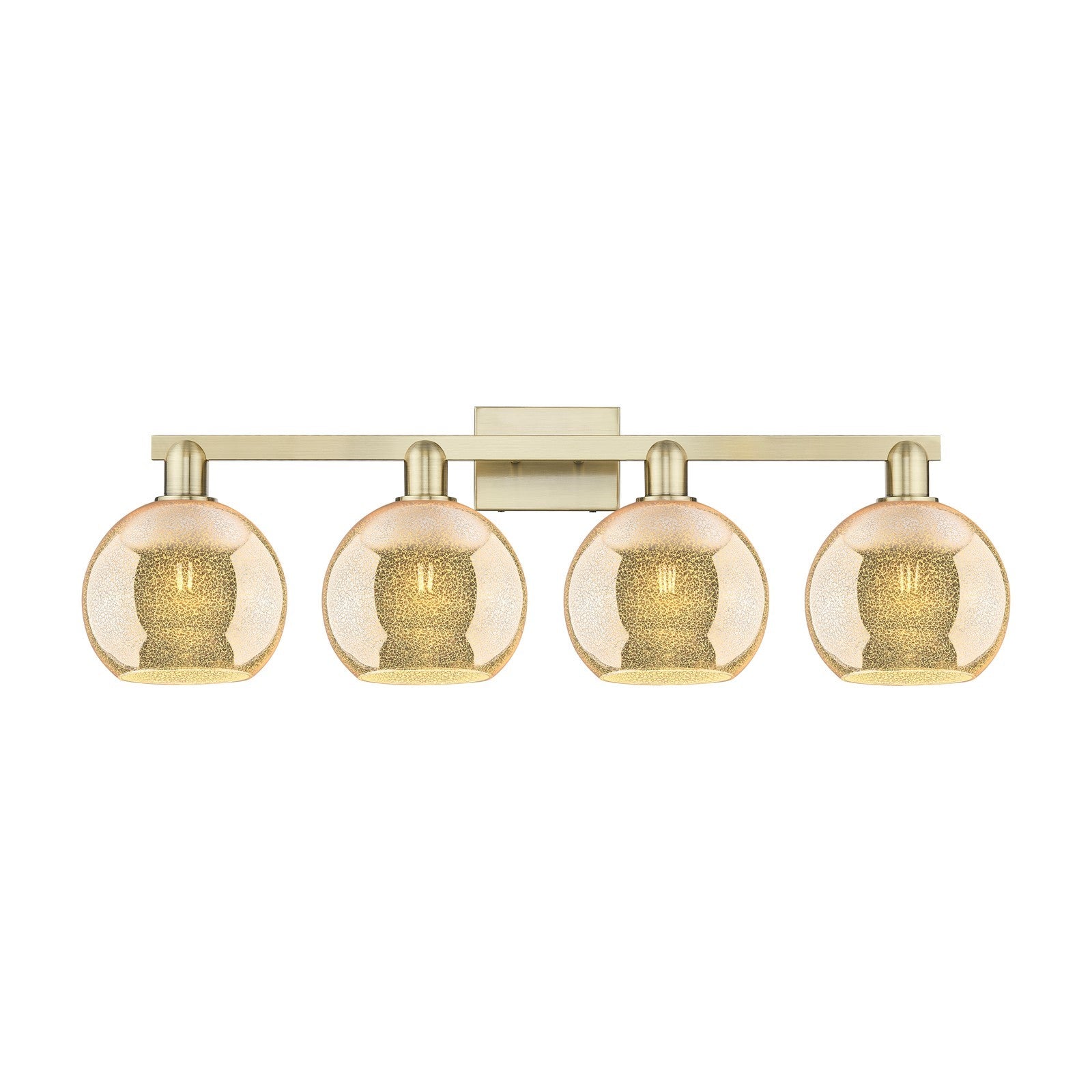 Innovations Athens 35in 4-Light Bath Vanity Light | Industrial Antique Brass Steel and Mercury Glass | Bathroom Vanity | Model 716-4W-AB-G128-8