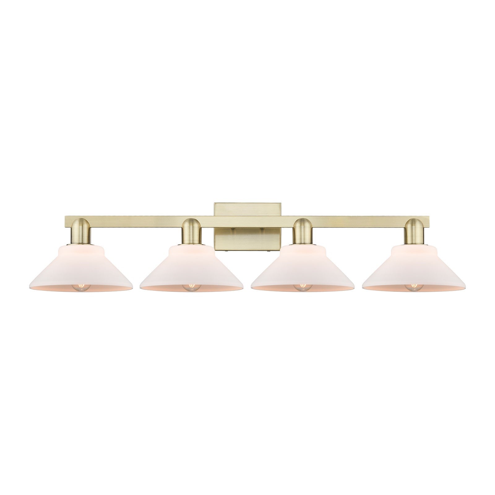 Innovations Orwell 35in 4-Light Bath Vanity Light | Industrial Antique Brass and Matte White Glass | Bathroom Vanity | Model 716-4W-AB-G131
