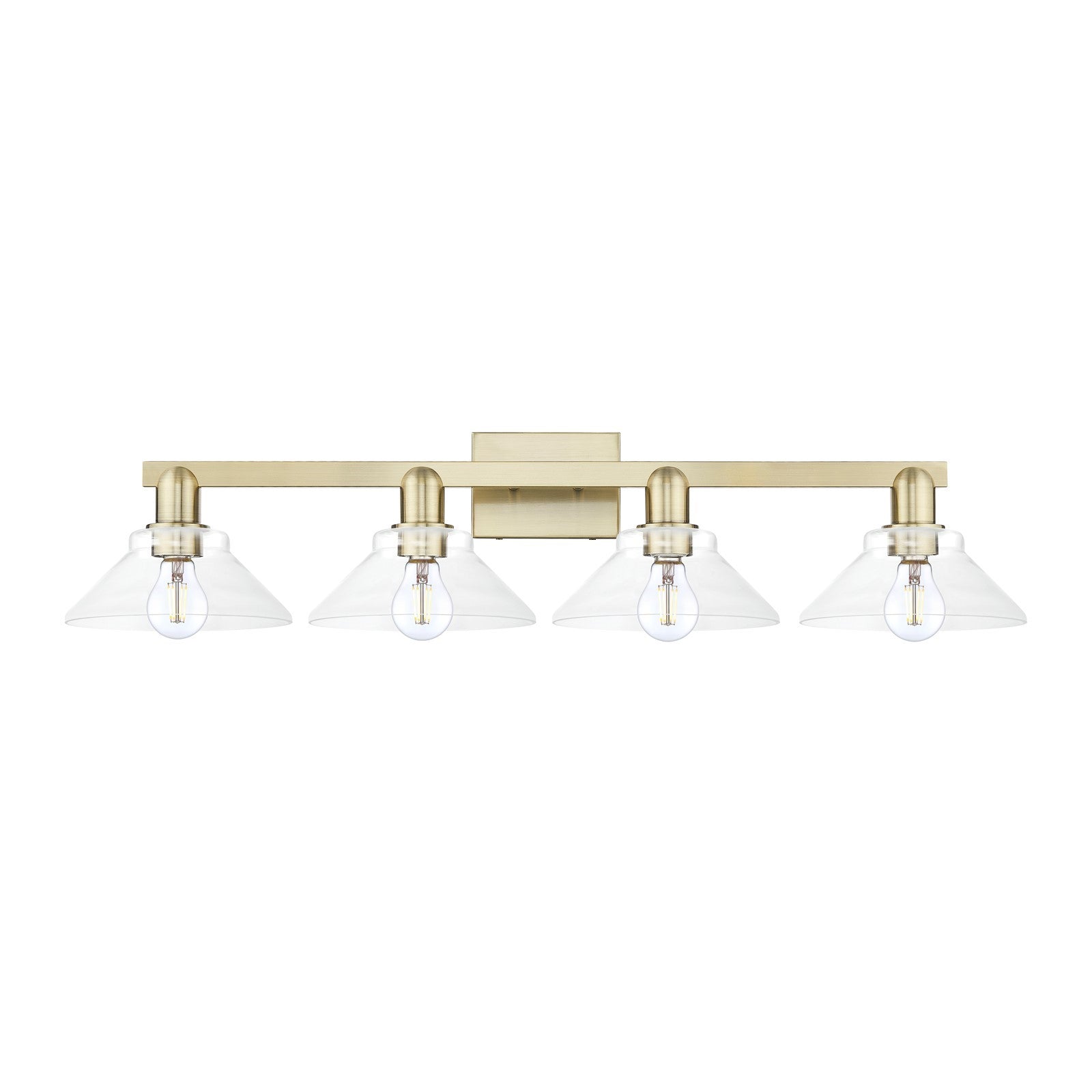 Innovations Orwell 35in 4-Light Bath Vanity Light | Industrial Antique Brass and Clear Glass | Bathroom Vanity | 35.38 x 8.75 in | Model 716-4W-AB-G132