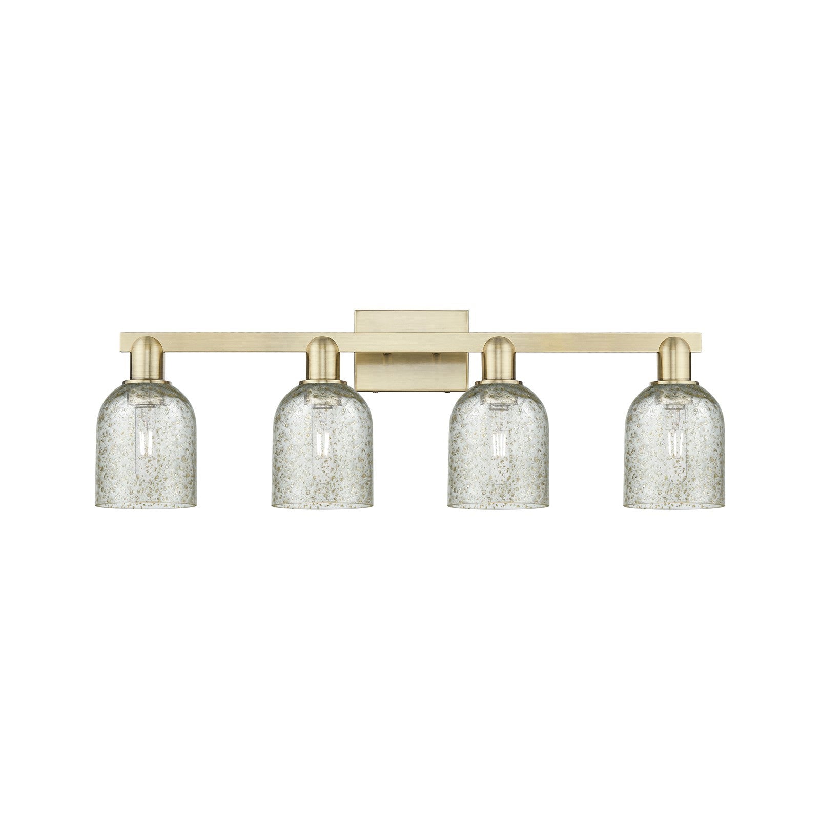 Innovations Caledonia 32in 4-Light Bath Vanity Light | Industrial Antique Brass Steel and Mica Glass | Bathroom Vanity | Model 716-4W-AB-G259