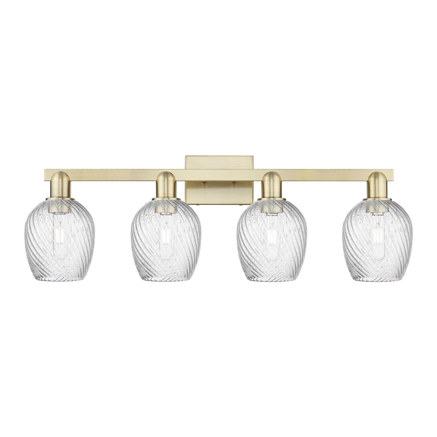 Innovations Salina 33in 4-Light Bath Vanity Light | Industrial Antique Brass Steel and Clear Spiral Fluted Glass | Bathroom Vanity | Model 716-4W-AB-G292