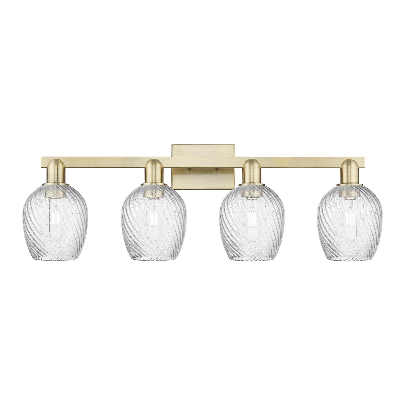 Innovations Salina 33in 4-Light Bath Vanity Light | Industrial Antique Brass Steel and Clear Spiral Fluted Glass | Bathroom Vanity | Model 716-4W-AB-G292