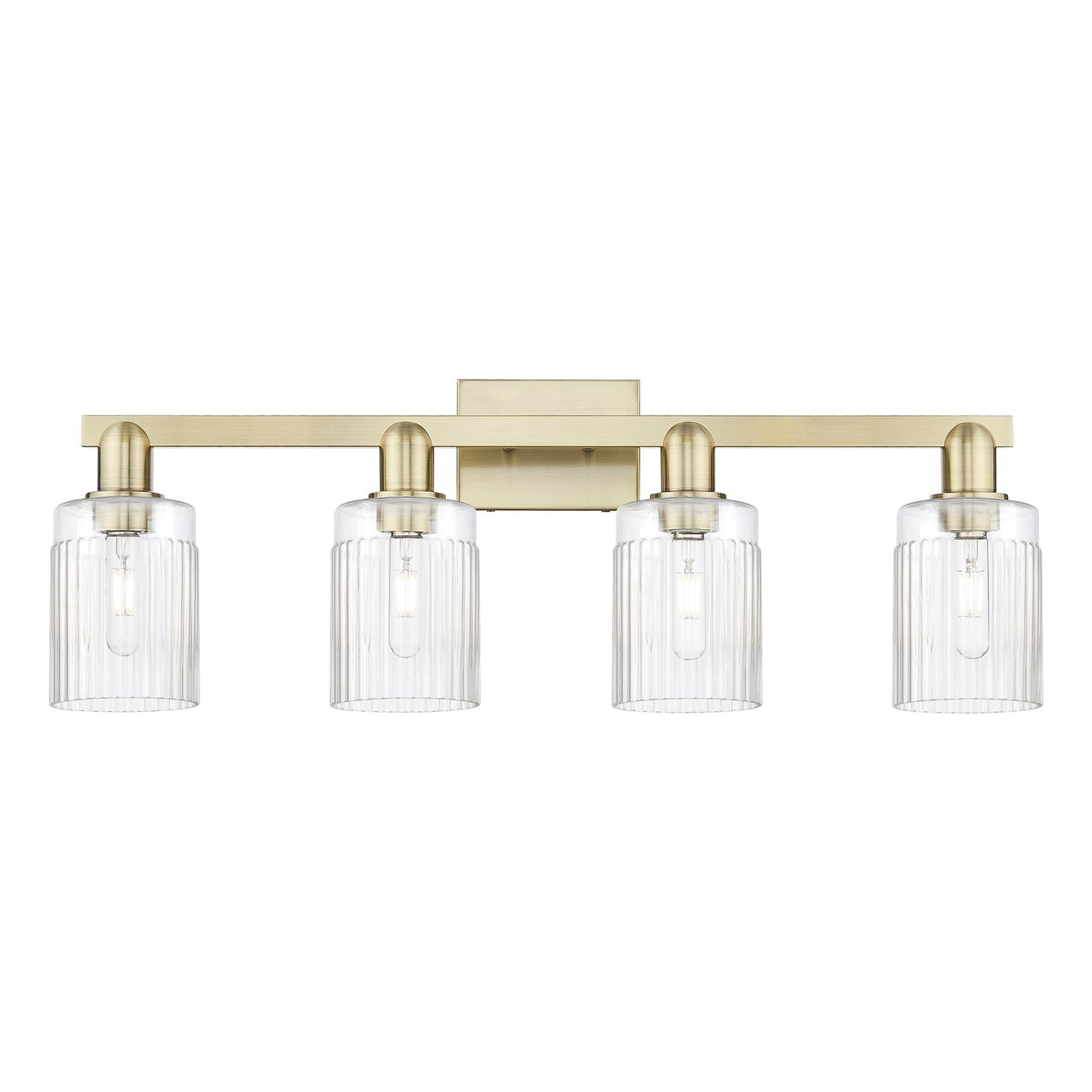 Innovations Hadley 32in 4-Light Bath Vanity Light | Industrial Antique Brass and Clear Ribbed Glass | Bathroom Vanity | Model 716-4W-AB-G342