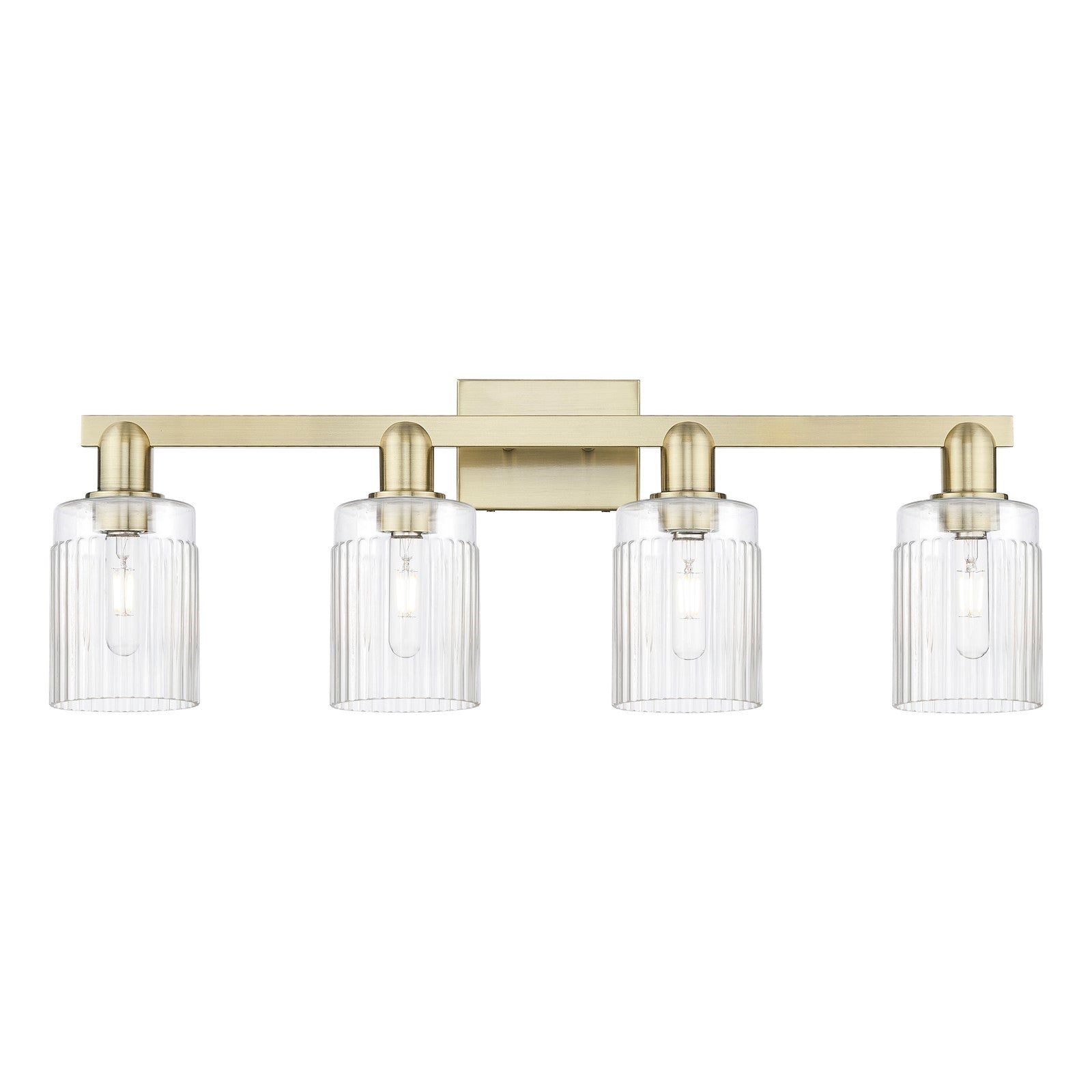 Innovations Hadley 32in 4-Light Bath Vanity Light | Industrial Antique Brass and Clear Ribbed Glass | Bathroom Vanity | Model 716-4W-AB-G342