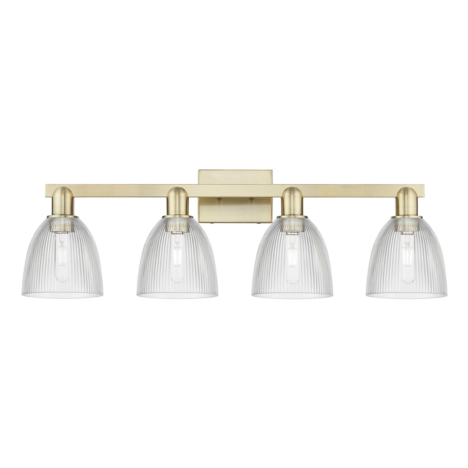 Innovations Castile 33in 4-Light Bath Vanity Light | Industrial Antique Brass and Clear Glass | Bathroom Vanity | Model 716-4W-AB-G382